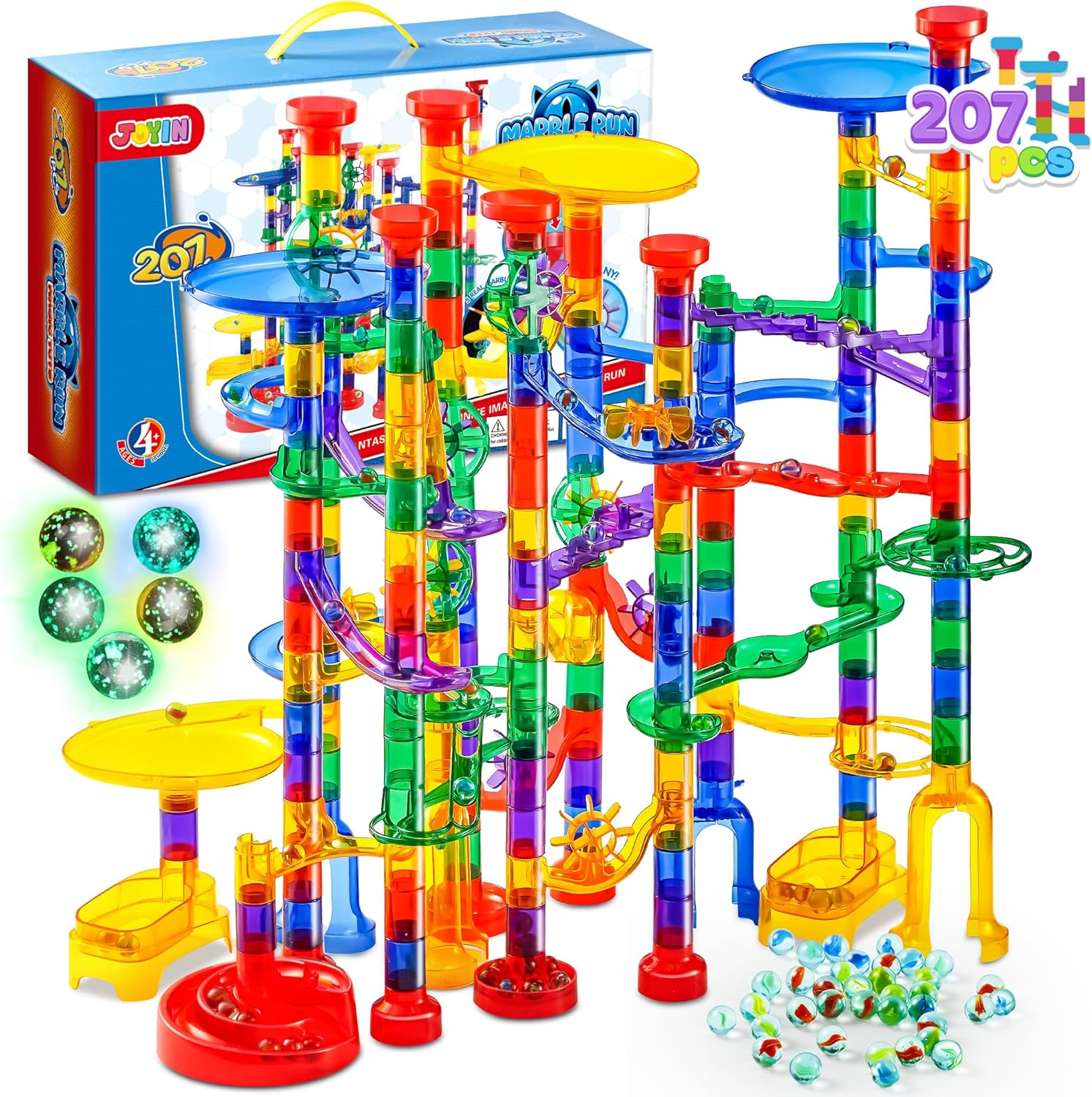 JOYIN 207Pcs Glowing Marble Run, Construction Buil...