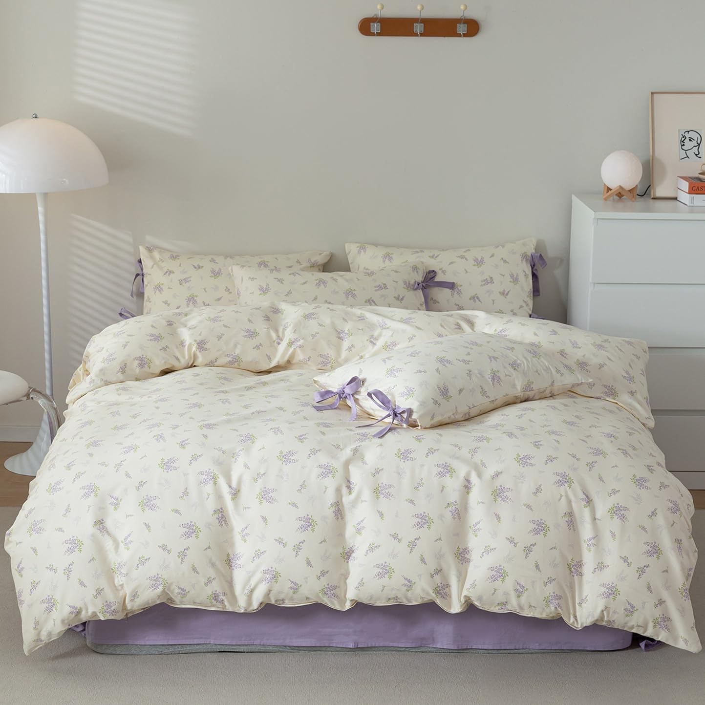 VM VOUGEMARKET Cotton Duvet Cover Set Queen,3 Pieces Purple Floral Bedding Set,G...
