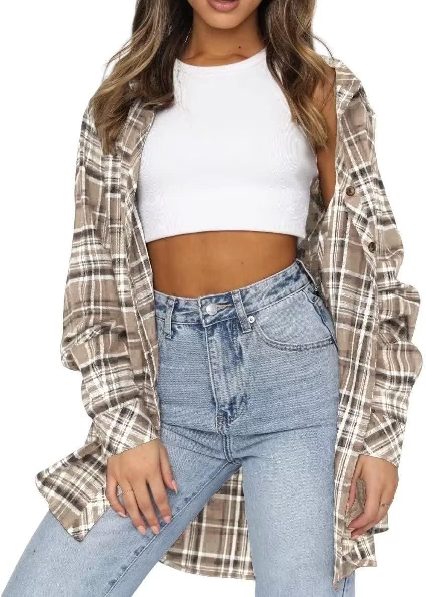 Lacozy Womens Buffalo Plaid Flannel Shirt Long Sleeve Collar Button Down Blouses...