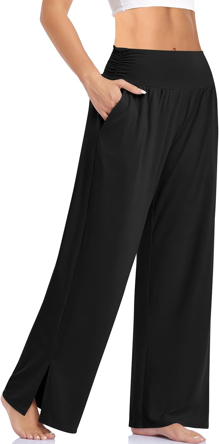 UEU Womens Wide Leg Yoga Pants High Waisted Side Slit Joggers Casual Loose Loung...