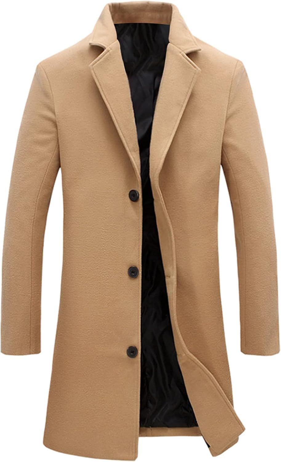 Springrain Men's Wool Blend Pea Coat Notched Collar Single Breasted Overcoat War...