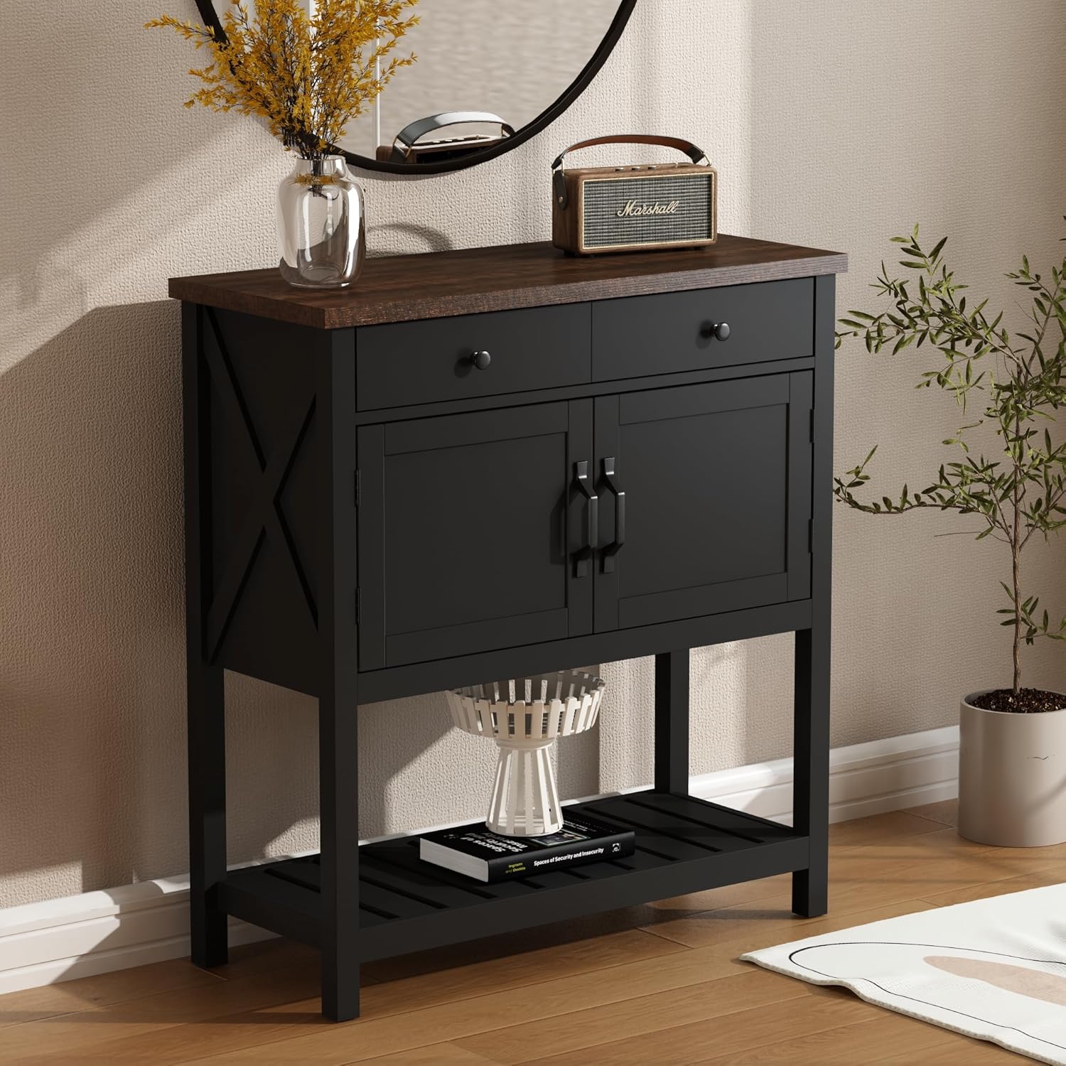 ChooChoo Farmhouse Console Table, Entryway Table with Storage Shelf, Coffee Bar...