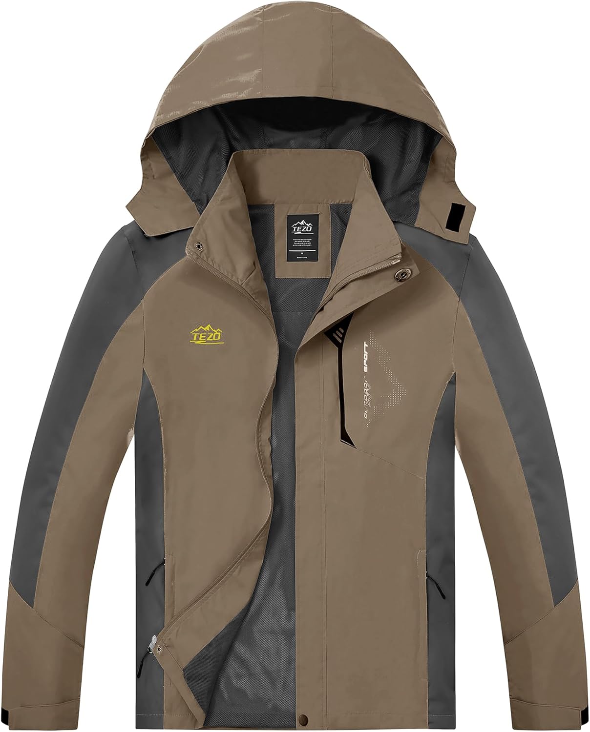 TEZO Mens Rain Jacket Waterproof with Hooded Hiking Coat Lightweight Windbreaker...