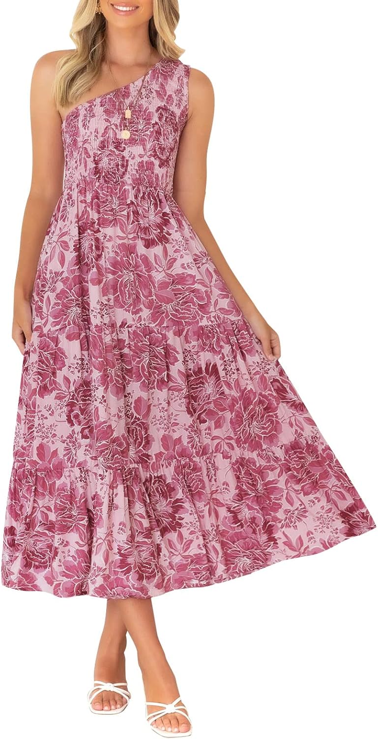 ZESICA Women's 2024 Bohemian Dress, Special Summer Floral Print One Shoulder Sle...