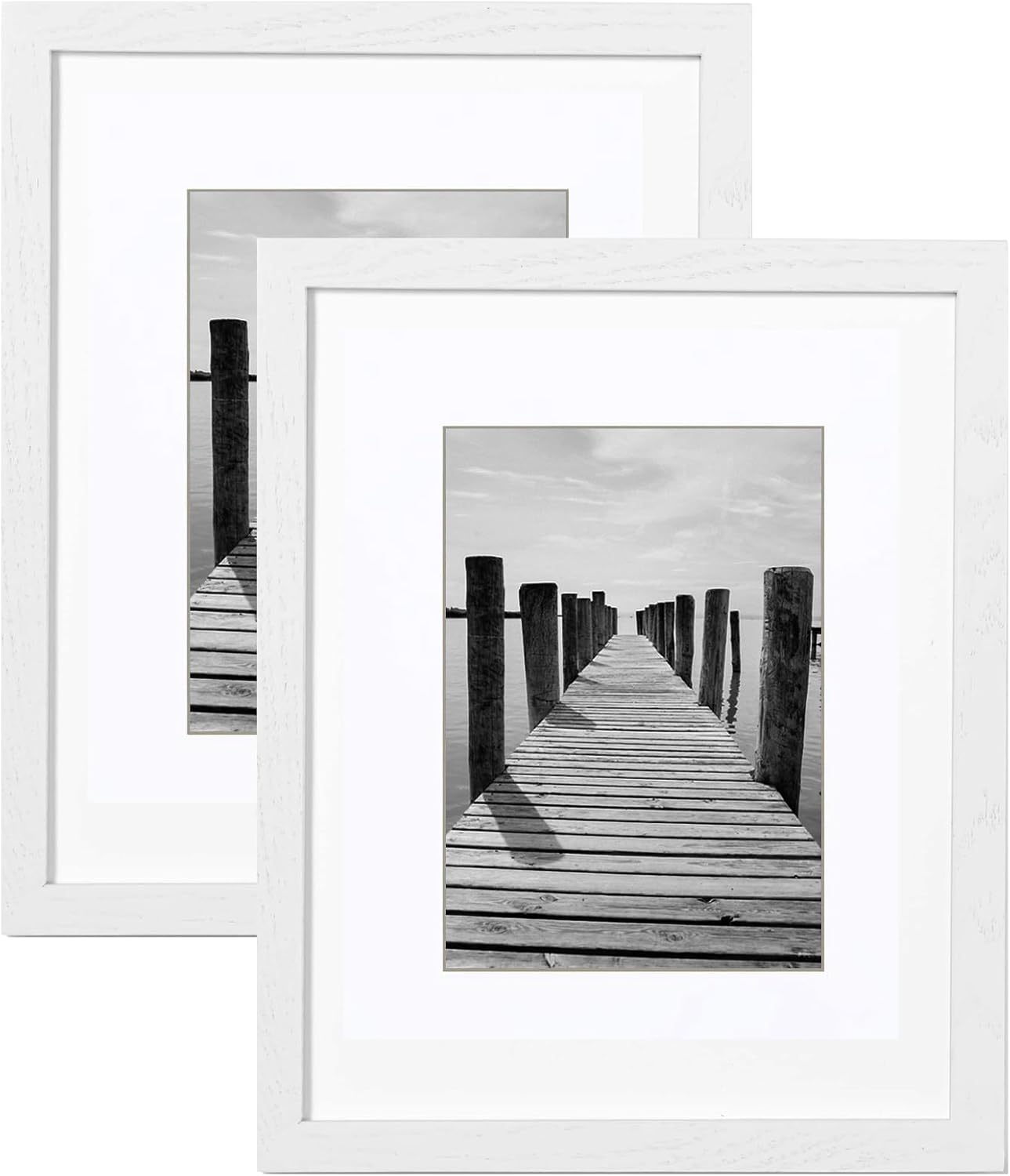 KTKDE MDF Wood Picture Frame 8x10 with Mat for 5x7 white Photo Frames Set of 2 H...