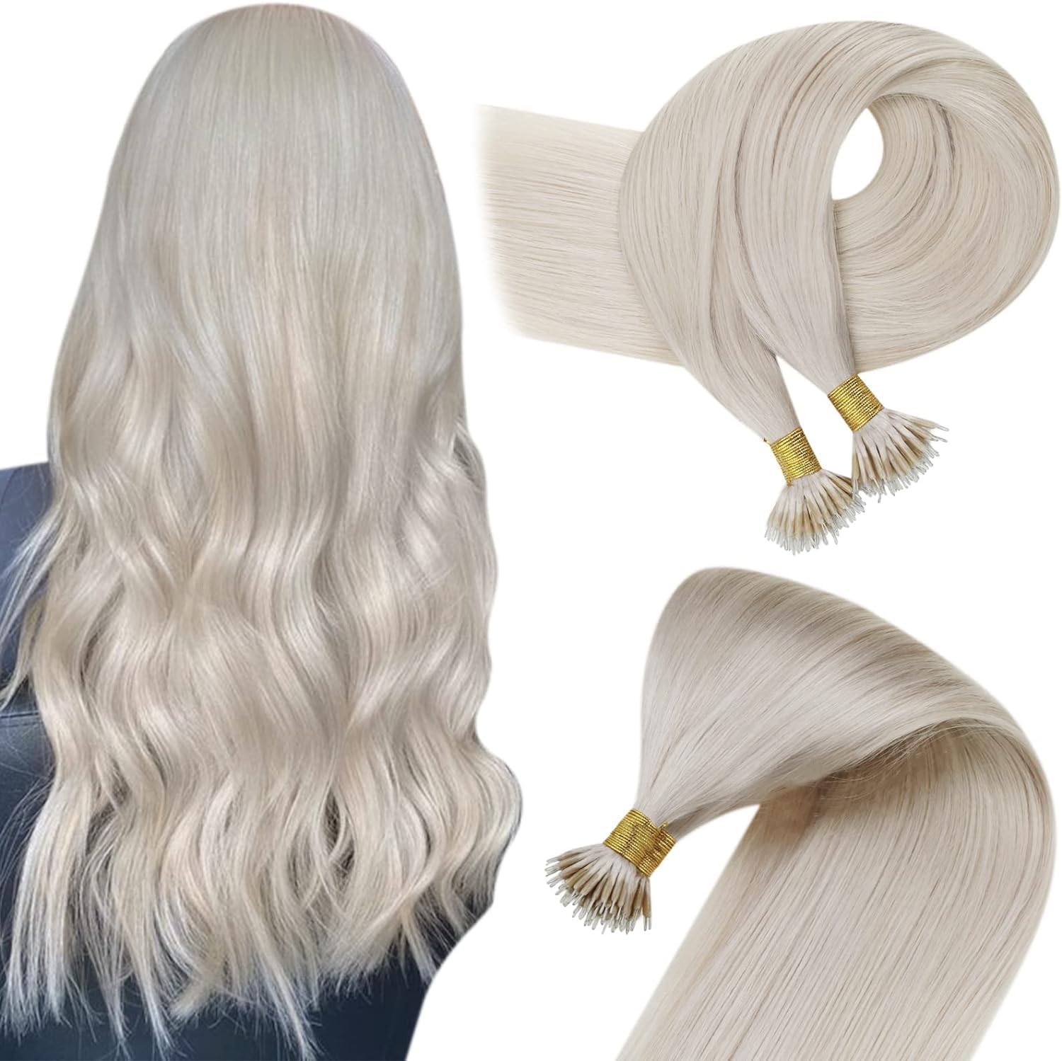 Easyouth Blonde Nano Hair Extensions Real Human Hair Nano Loop Hair Extensions 1...