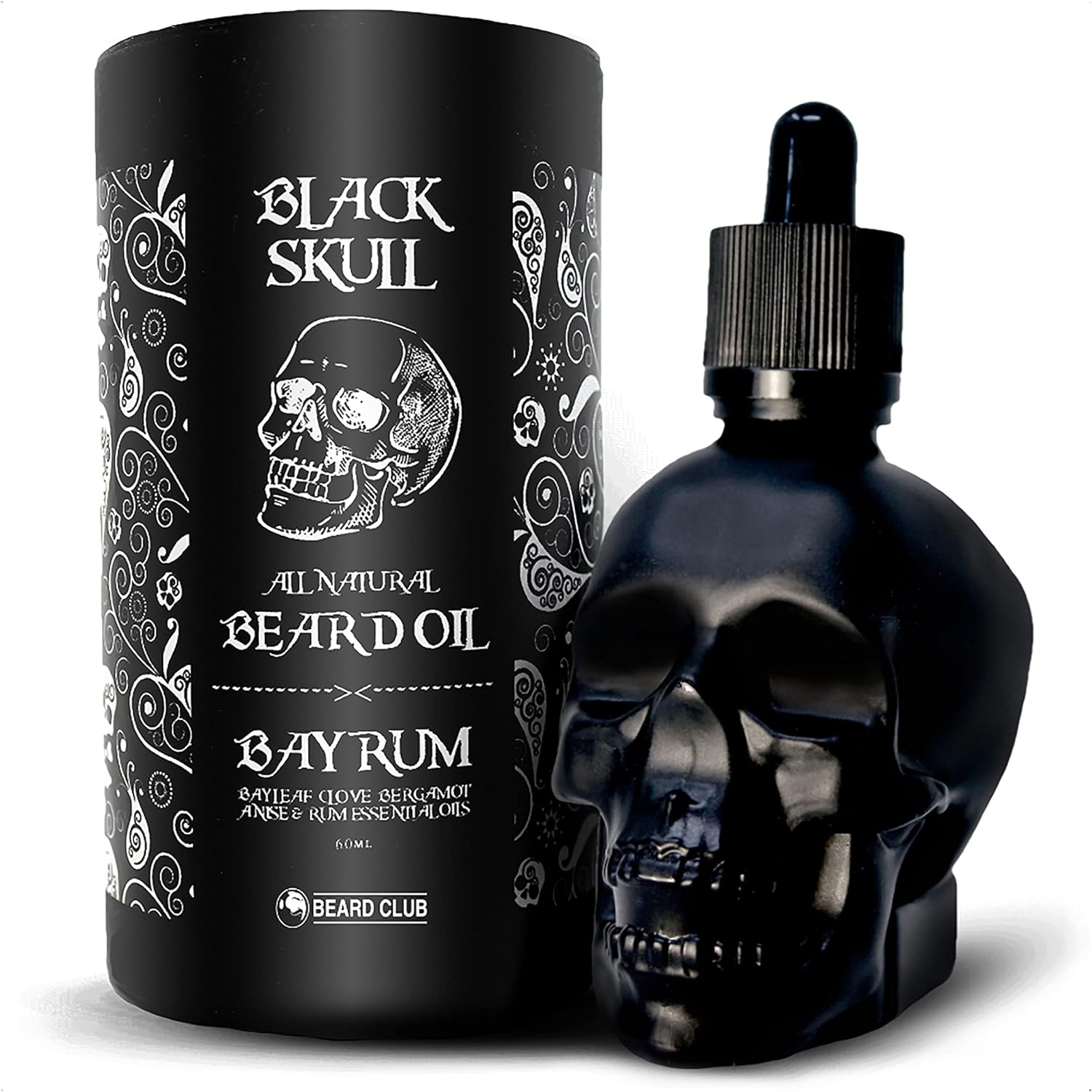 Beard Club Black Skull Beard Oil 60ml - Bay Rum Scented Beard Oil for Men - Bear...