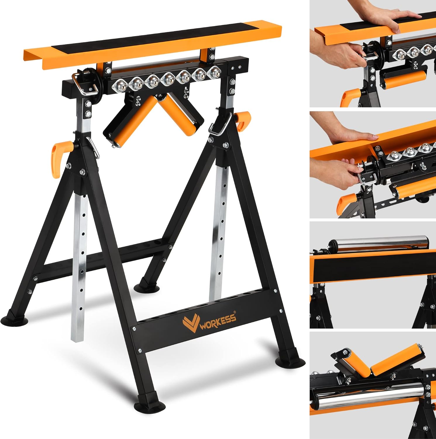 4 in 1 Roller Stand, Stable 440 Lbs Load Capacity with Saw Horses, V-Shaped, Mul...