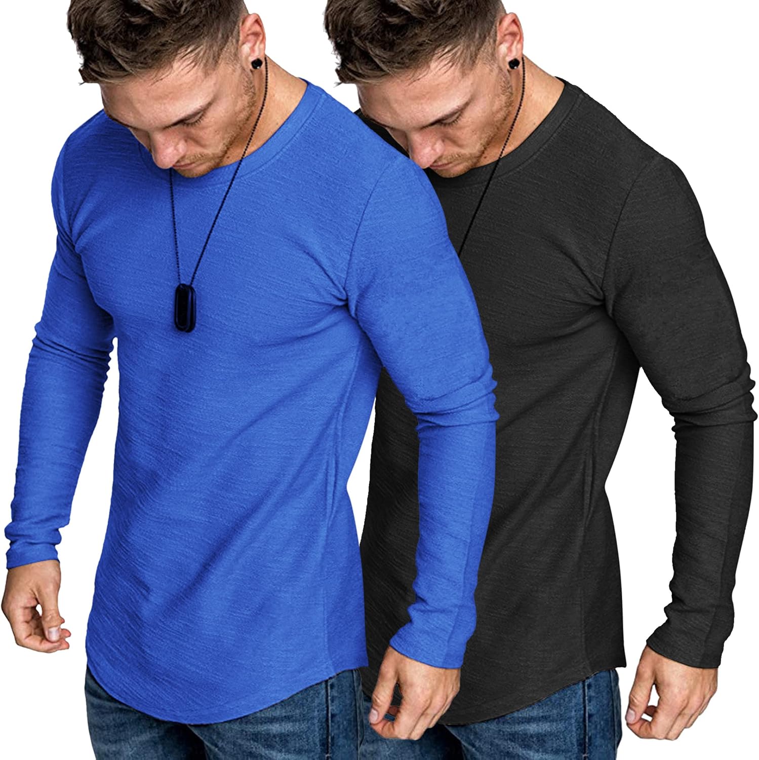 COOFANDY Men 2 Pack Muscle Fitted T Shirt Gym Workout Athletic Long Sleeves Tee...
