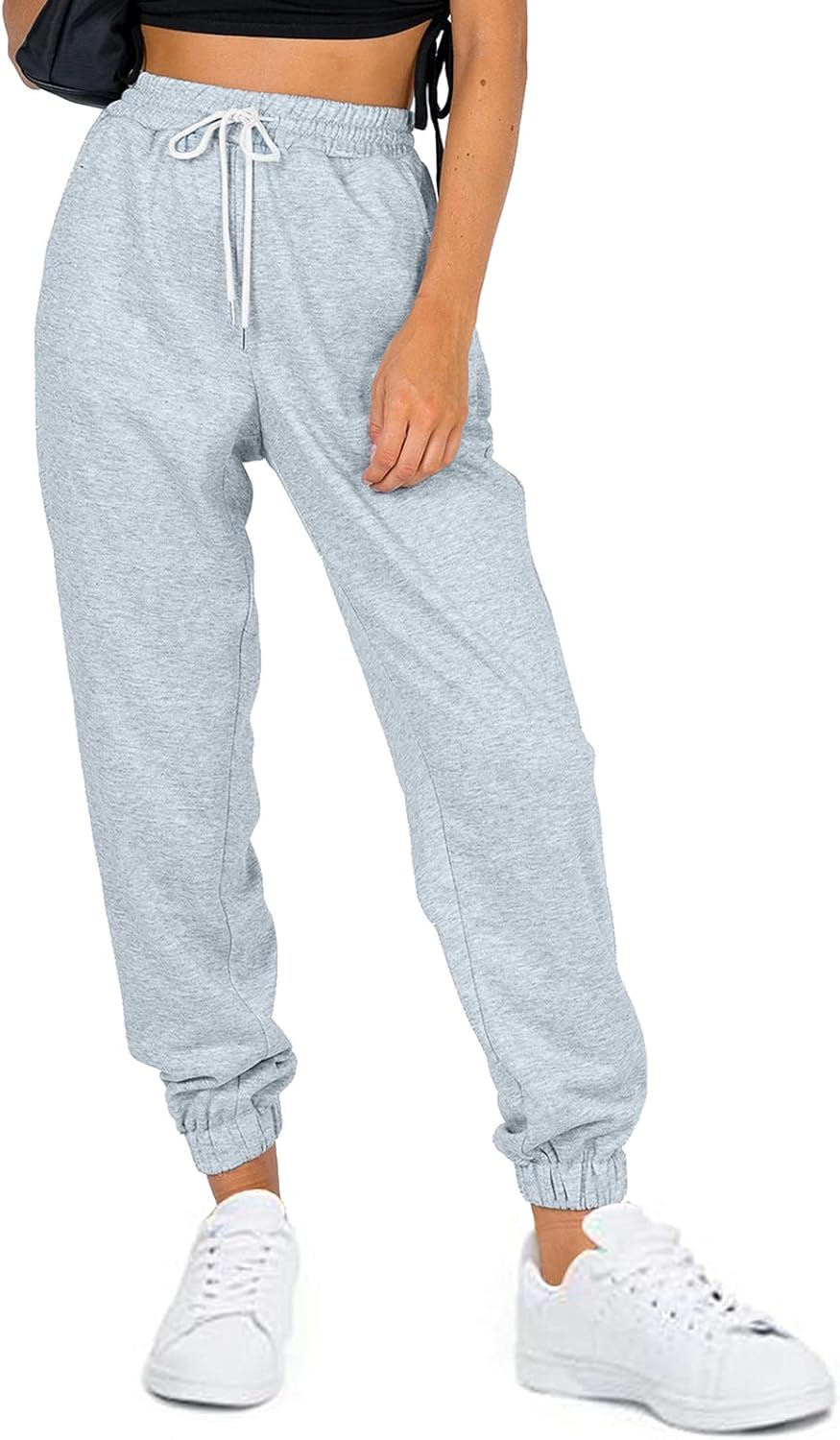 AUTOMET Women's Cinch Bottom Sweatpants High Waisted Athletic Joggers Grey Small