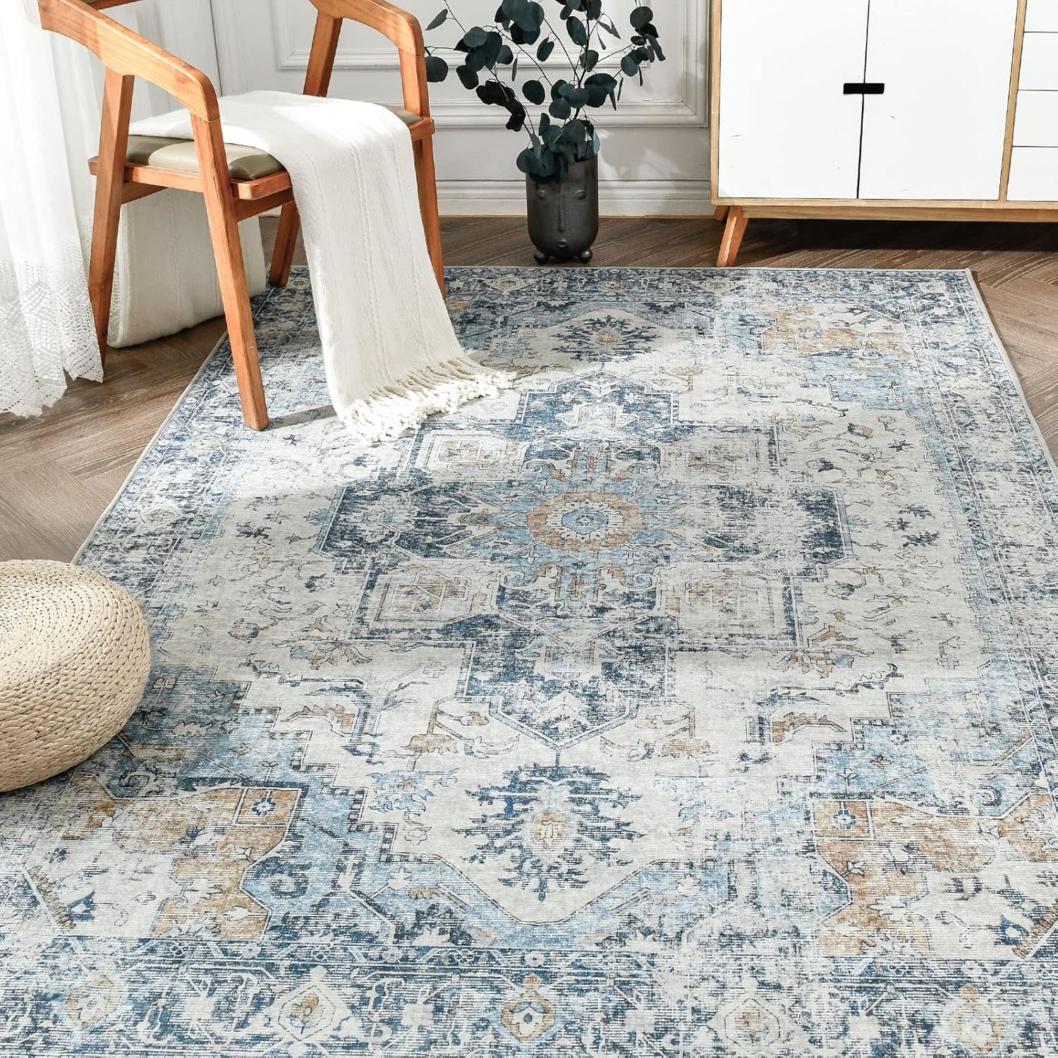 Jinchan Area Rug, Premium Vintage Rug for Indoor Floor Cover, Lightweight and Wa...