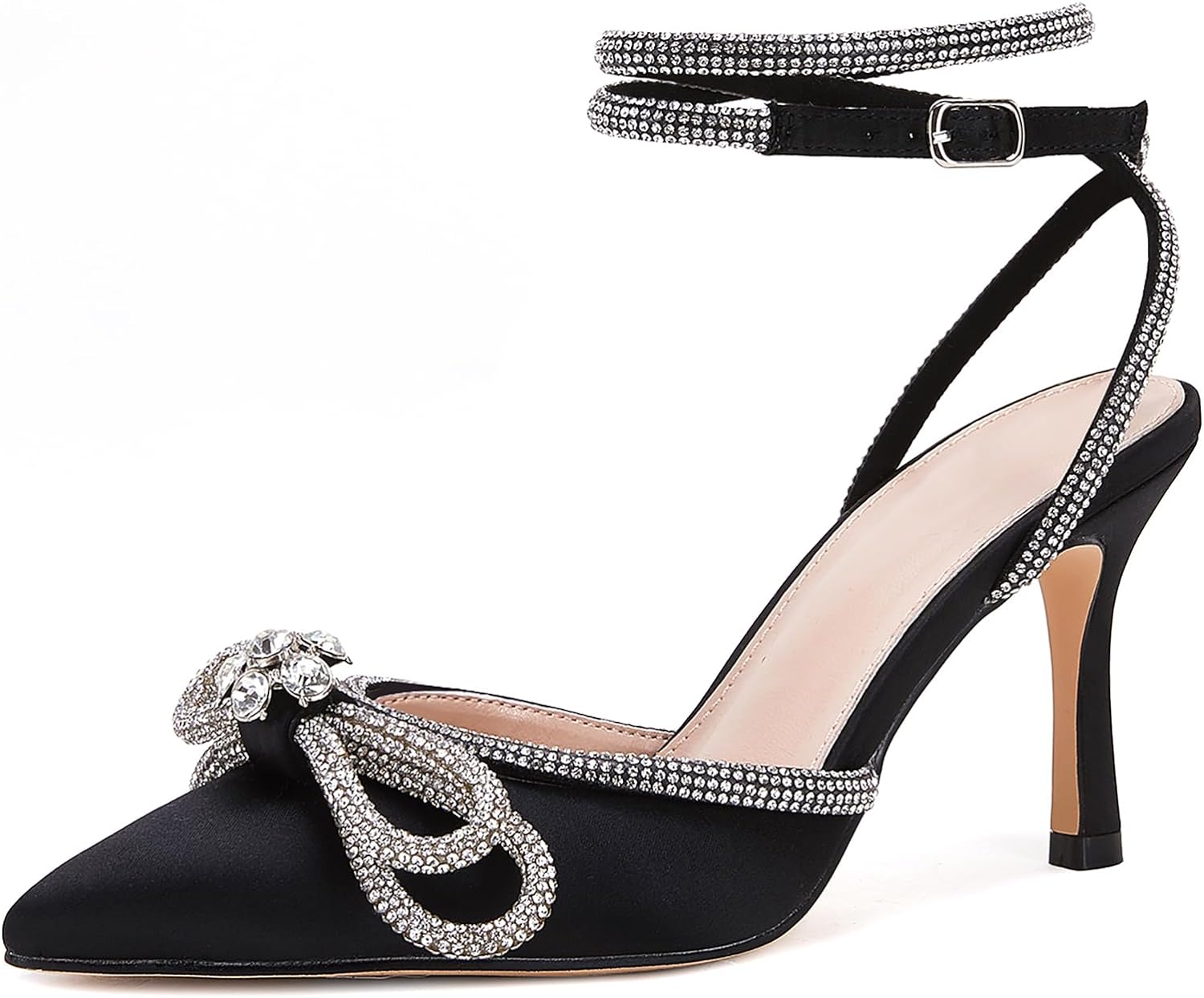 VETASTE Women's Double Bow Pointed Toe Ankle Strap Crystal Pumps Wedding Bridal...