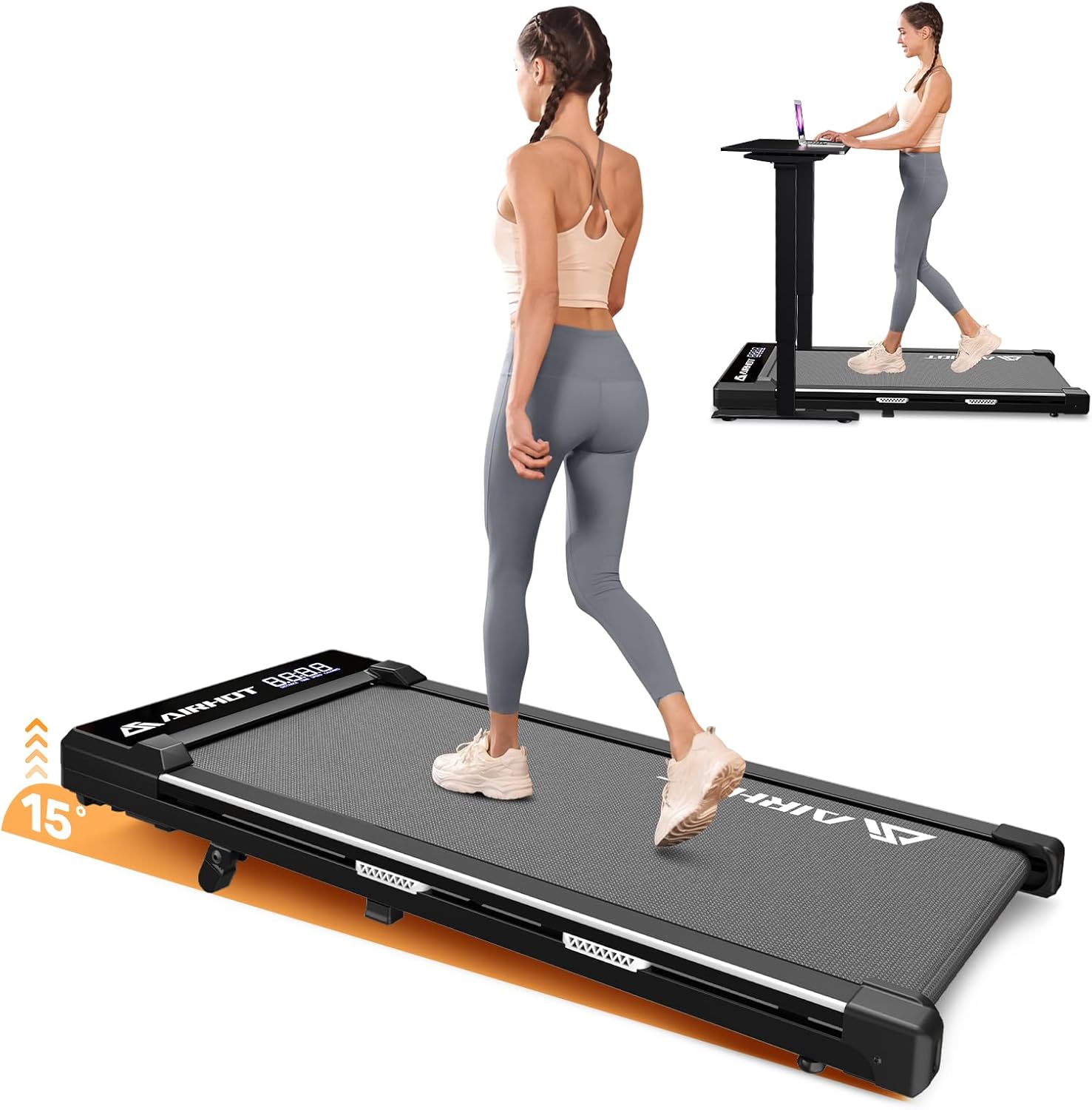 AlRHOT Walking Pad with Incline, 15° Incline Under Desk Treadmill with Remote Co...