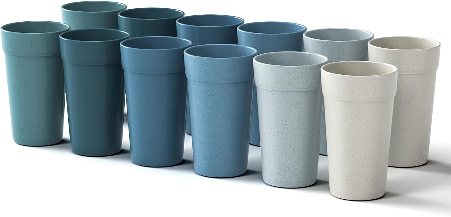 20 Oz Wheat Straw Cups, Set of 12 Unbreakable Plastic Drinking Cups, Dishwasher...