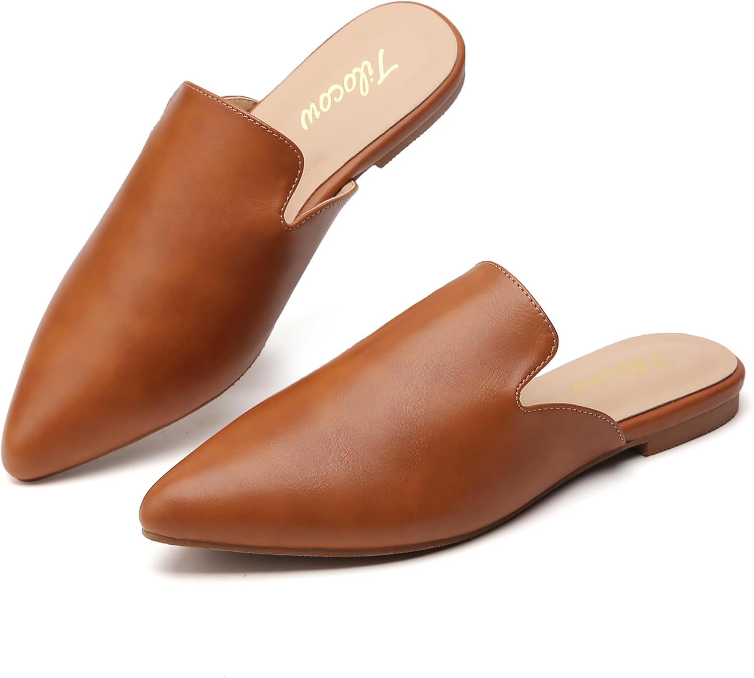 Tilocow Mules for Woman Comfortable Pointed Toe Backless Loafers Flat Mule Busin...