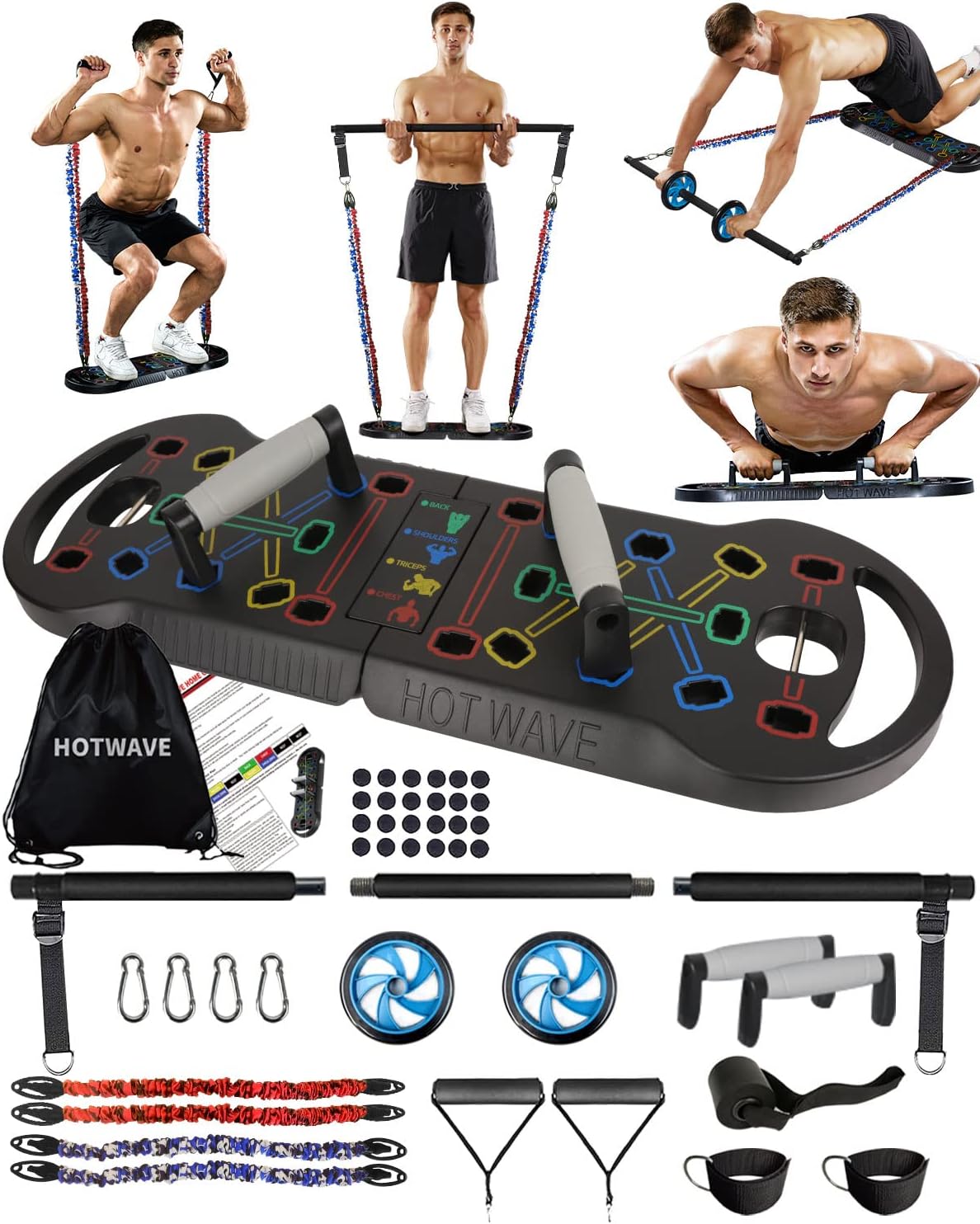 HOTWAVE Portable Exercise Equipment with 16 Gym Accessories.20 in 1 Push Up Boar...
