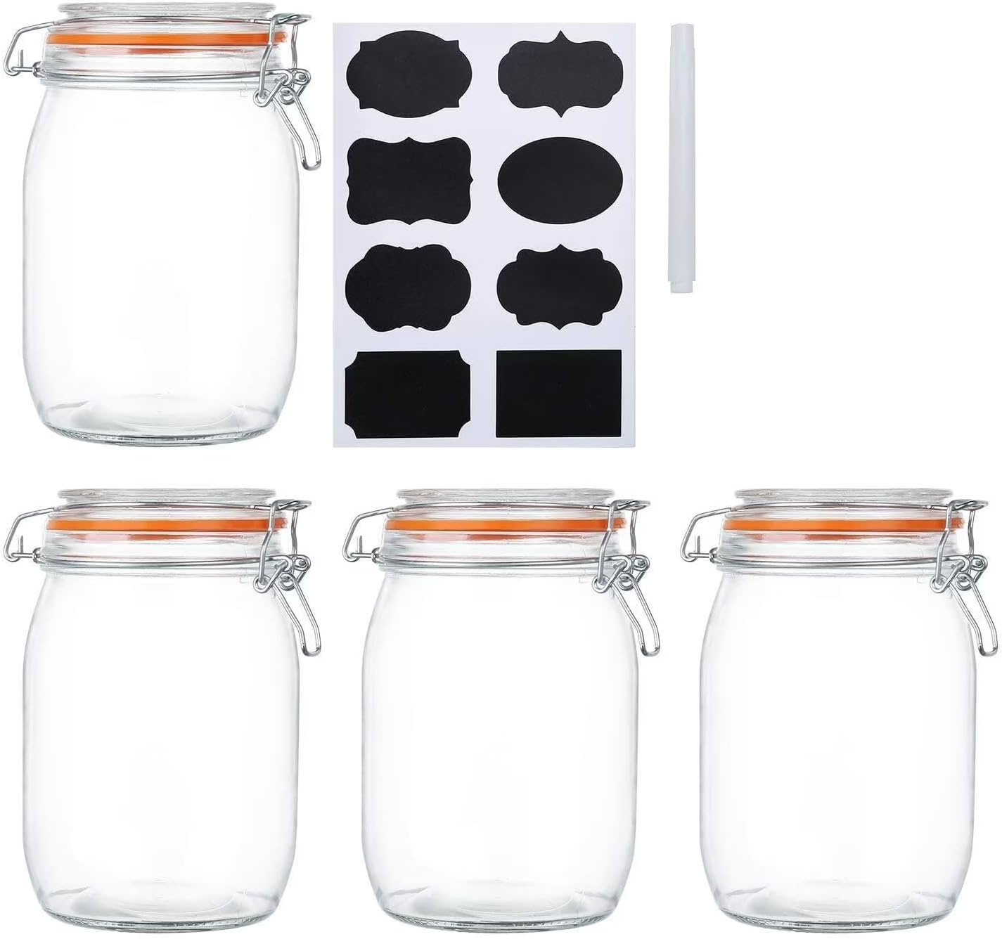 Encheng 32 oz Wide Mouth Mason Jars With Airtight Hinged Lids, Leak Proof Rubber...