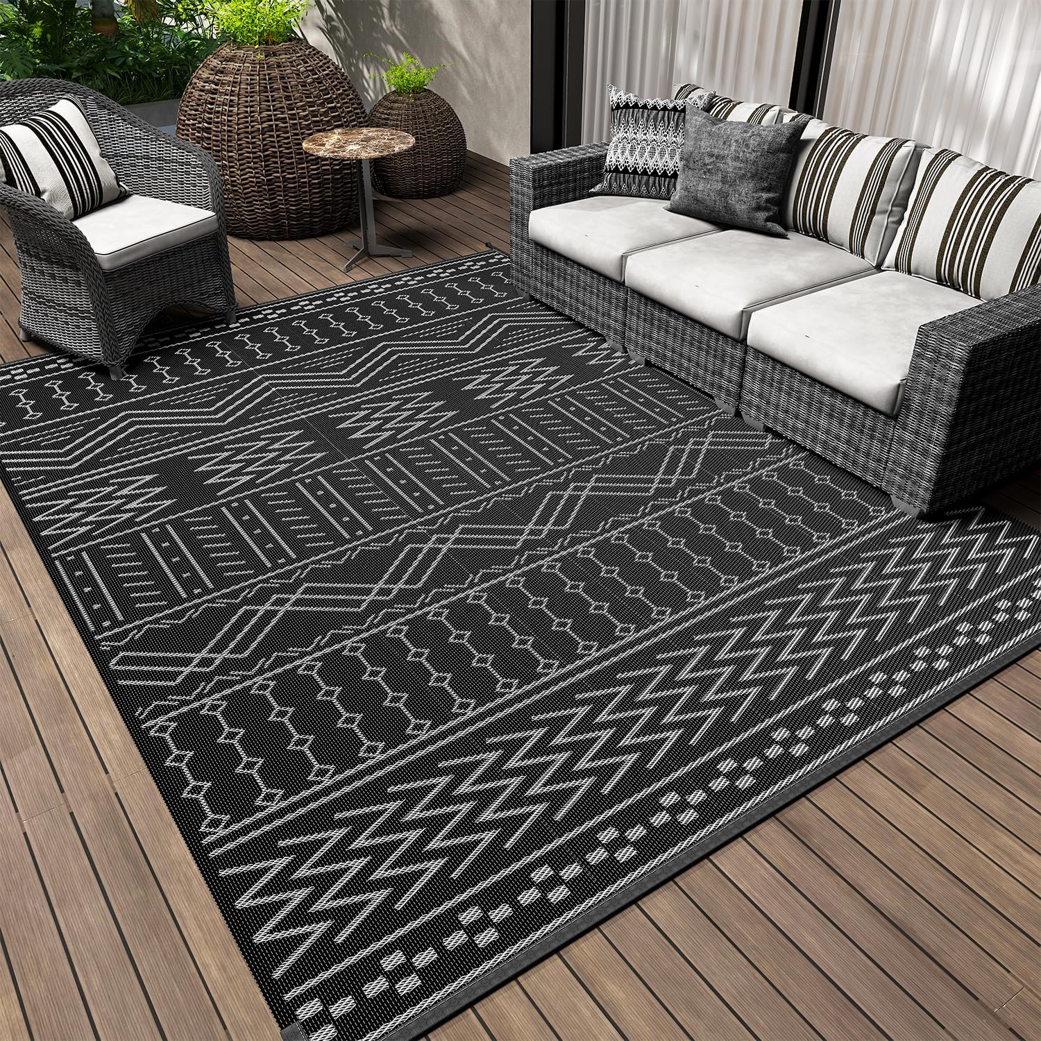 Outdoor Rug Carpet Waterproof 8x10 ft Patio Rug Mat Indoor Outdoor Area Rug for...