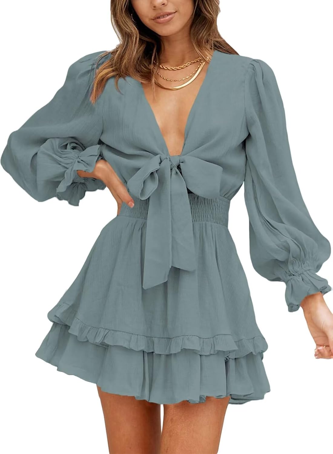 Dokotoo Womens Fashion Dress, Special Fall Fashion 2024 Deep V Neck Dress with K...
