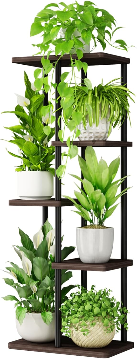 Bamworld Corner Plant Stand Indoor 5 Tier Metal Plant Shelf Black Plant Stands f...