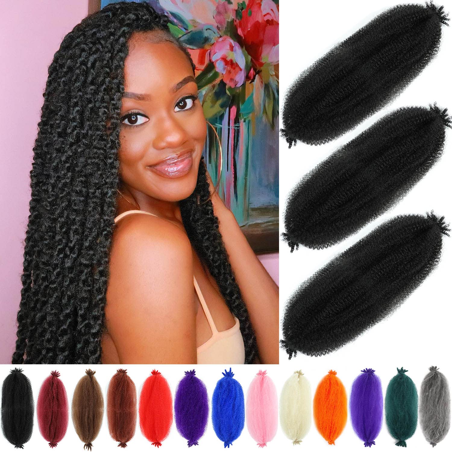 Afro Twist Hair 24 Inch 3 Packs, Springy Afro Twist Hair Pre Fluffed Spring Twis...