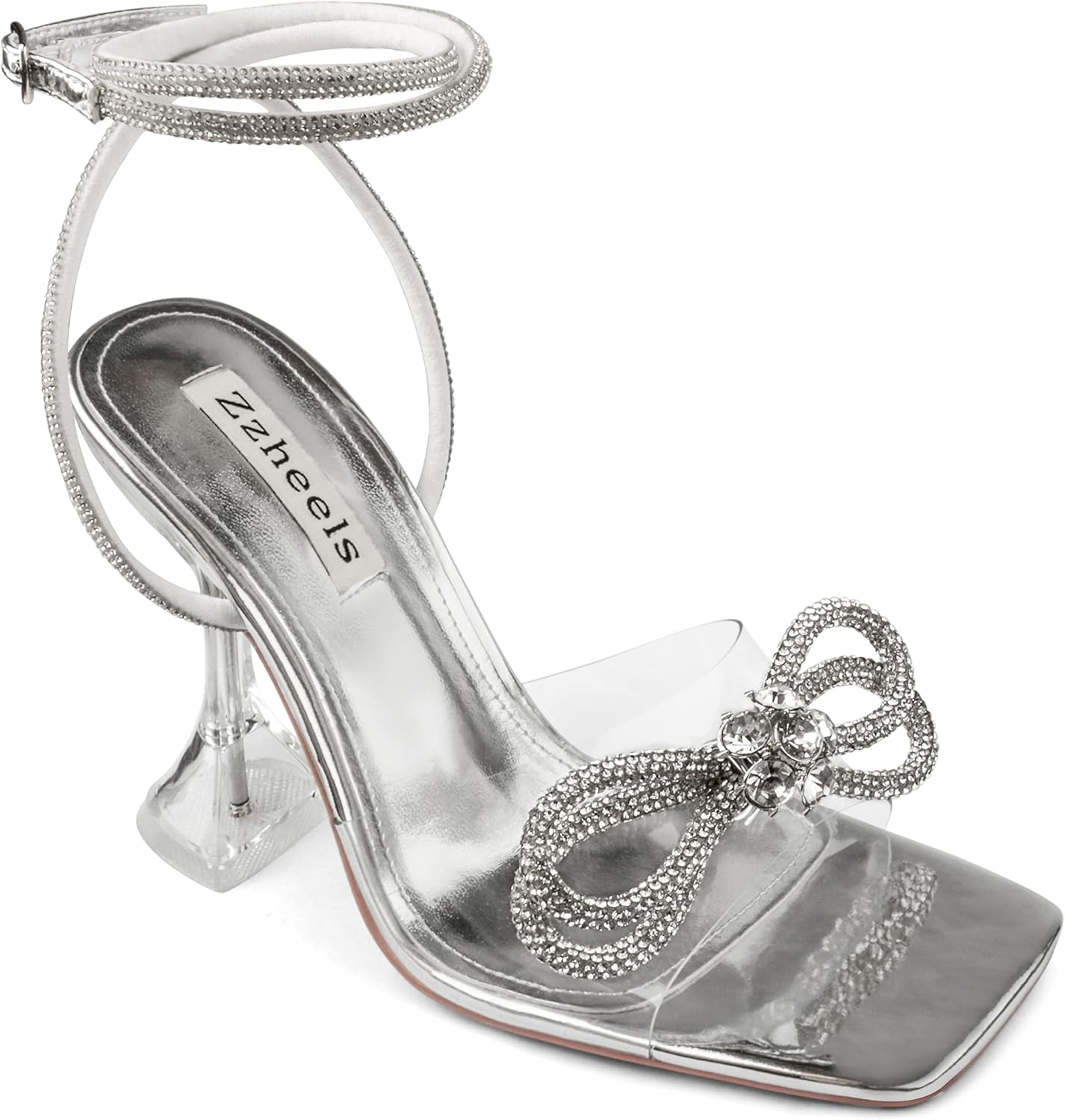 Stylish Zzheels Double Bowknots Crystal Sandals, Special Clear Slingback Heels,...