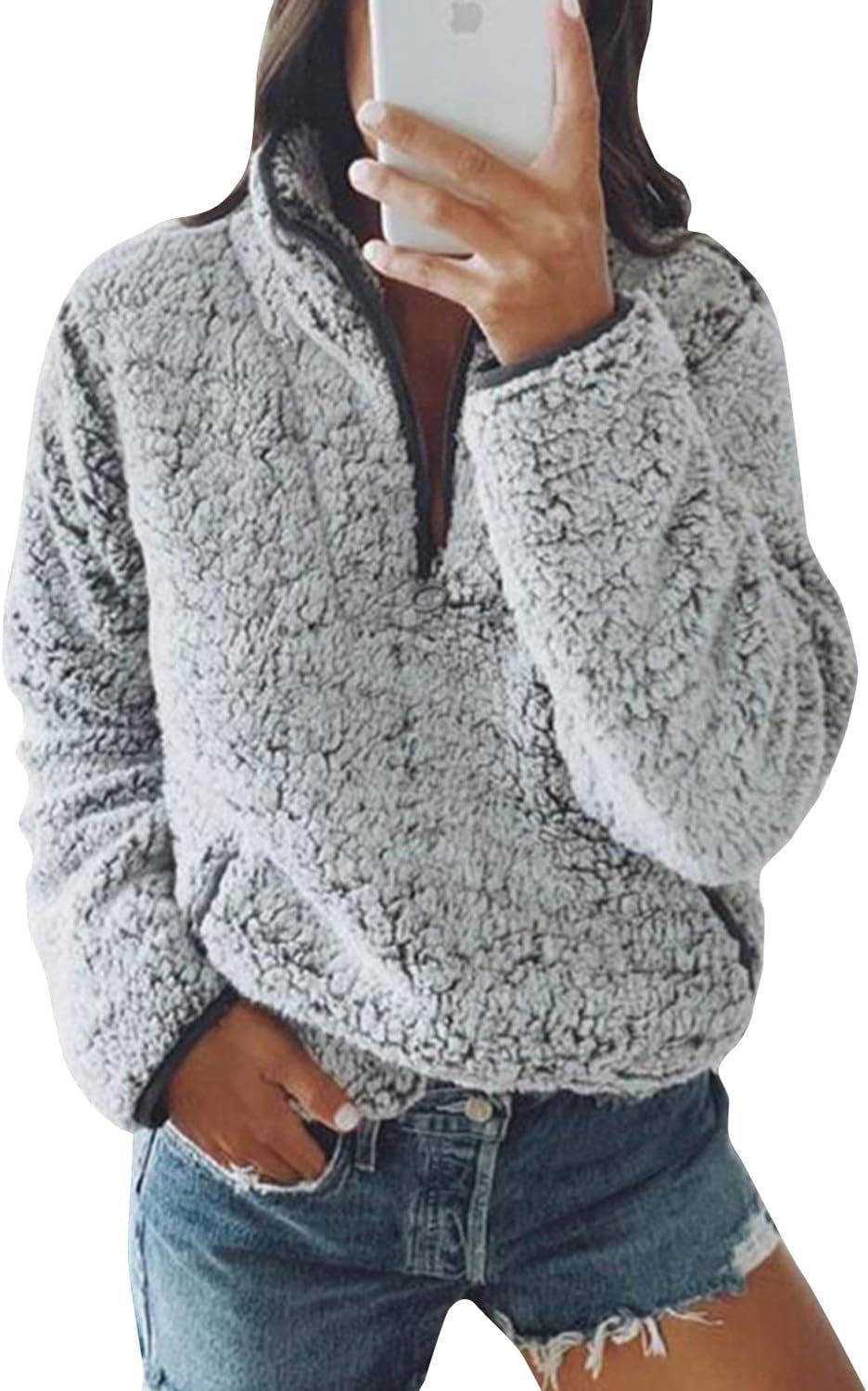 Nilimoph Womens Fleece Jumper Fluffy Pullover Teddy Fleece Sweatshirts Casual To...