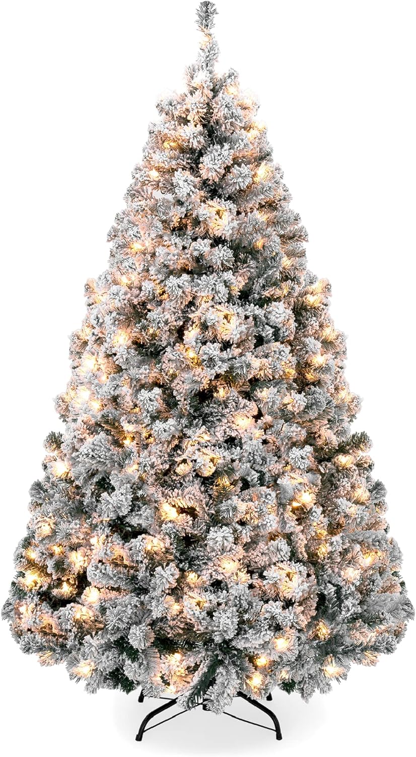 Best Choice Products Pre-Lit Artificial Christmas Tree, 12ft Snow Flocked Design...