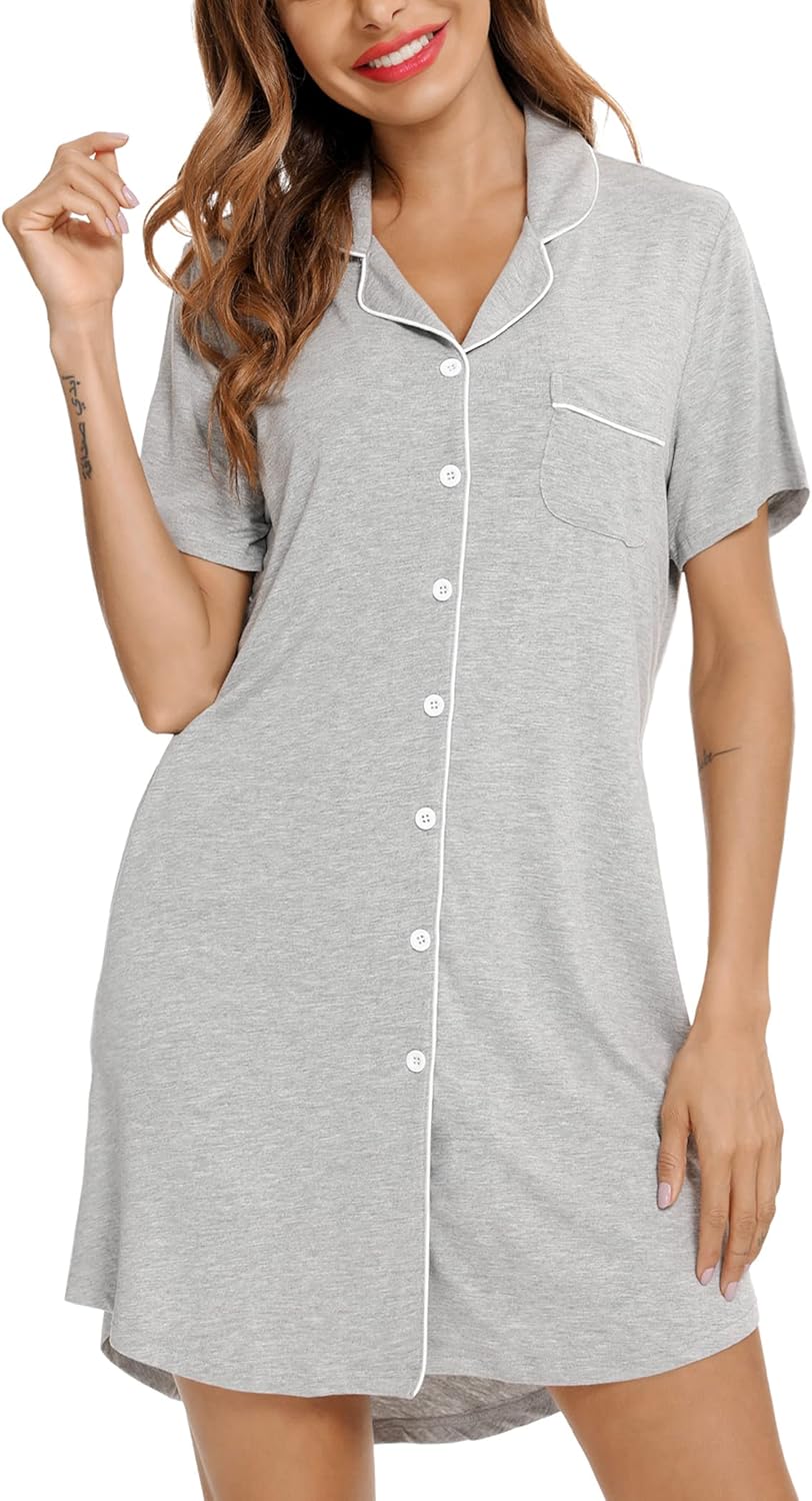Leikar Maternity Nightgown For Women Nursing Pajamas Long Sleeve Sleepshirt Shor...