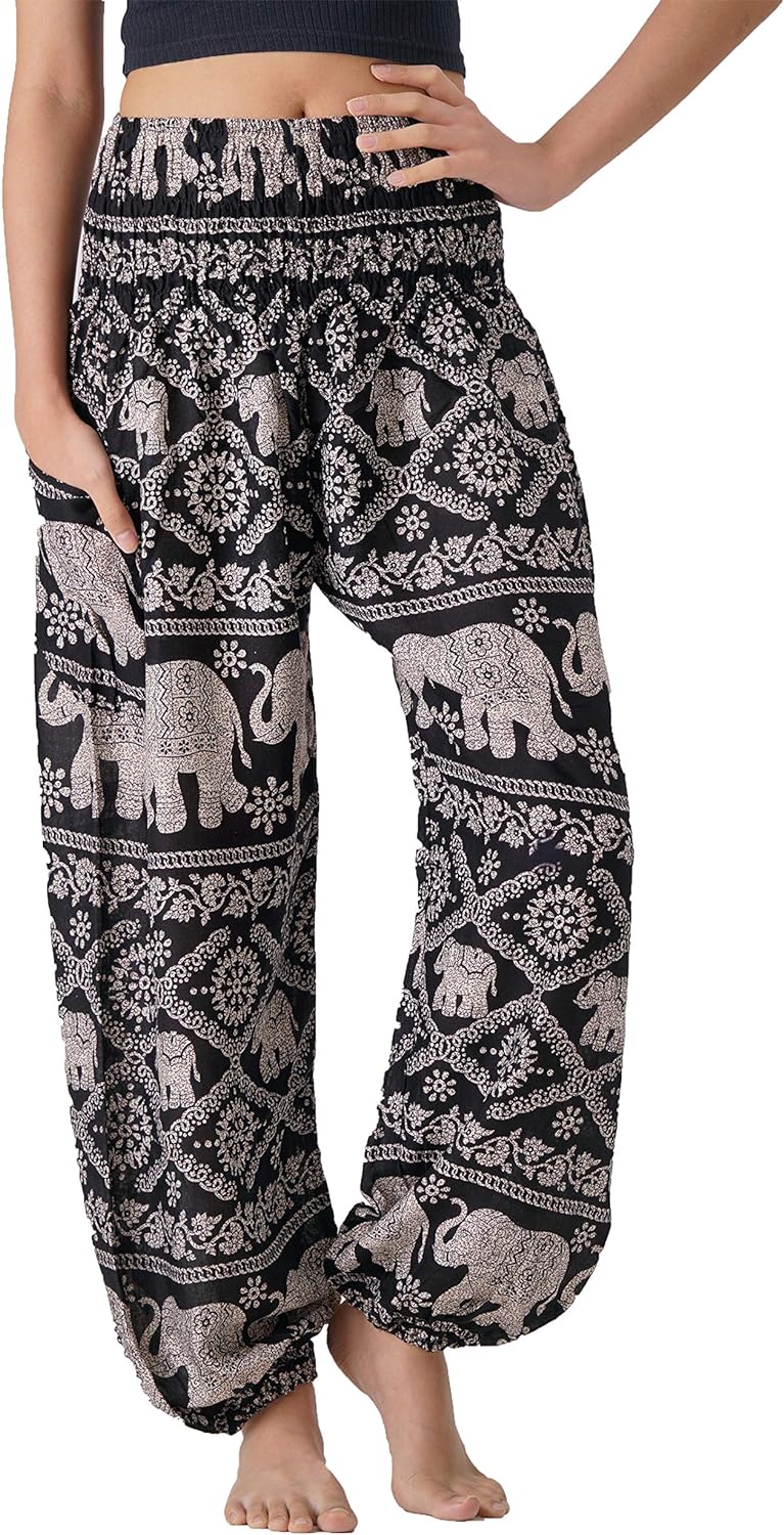 B BANGKOK PANTS Harem Pants Women Yoga Boho Clothes with Pockets One Size Black...