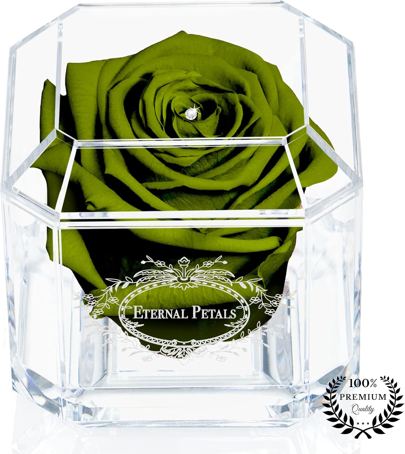 A 100% Real Rose That Lasts Years - Eternal Petals, Handmade in UK, Dark Green R...
