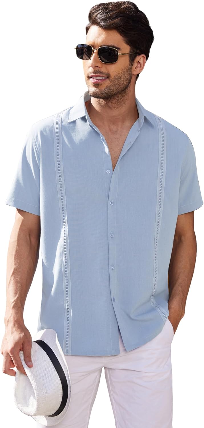 COOFANDY Mens Short Sleeve Cuban Guayabera Shirt Casual Summer Beach Button Down...