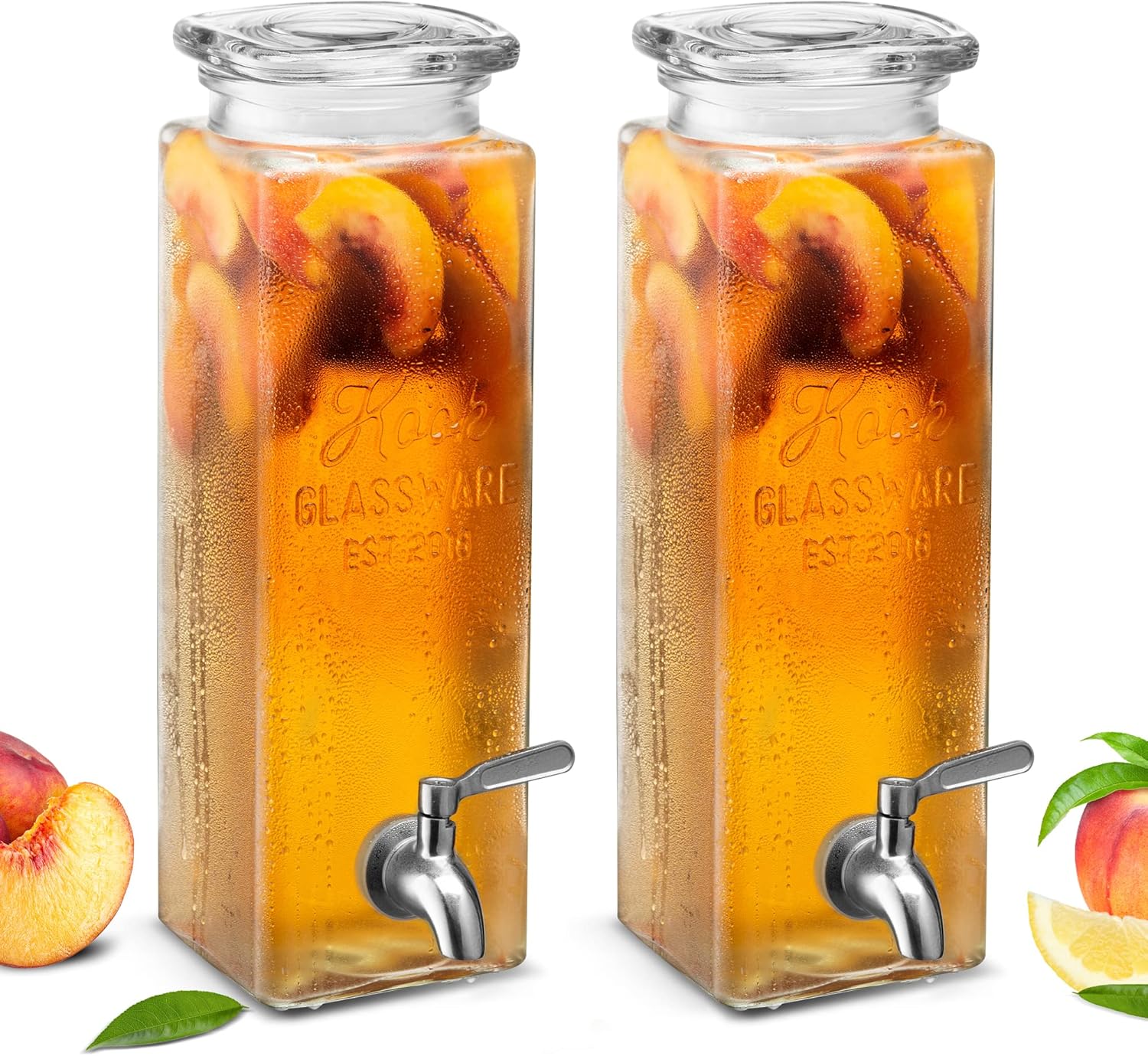 Kook Glass Drink Dispenser, with Leak-Proof Stainless Steel Spigot, Clear Rectan...