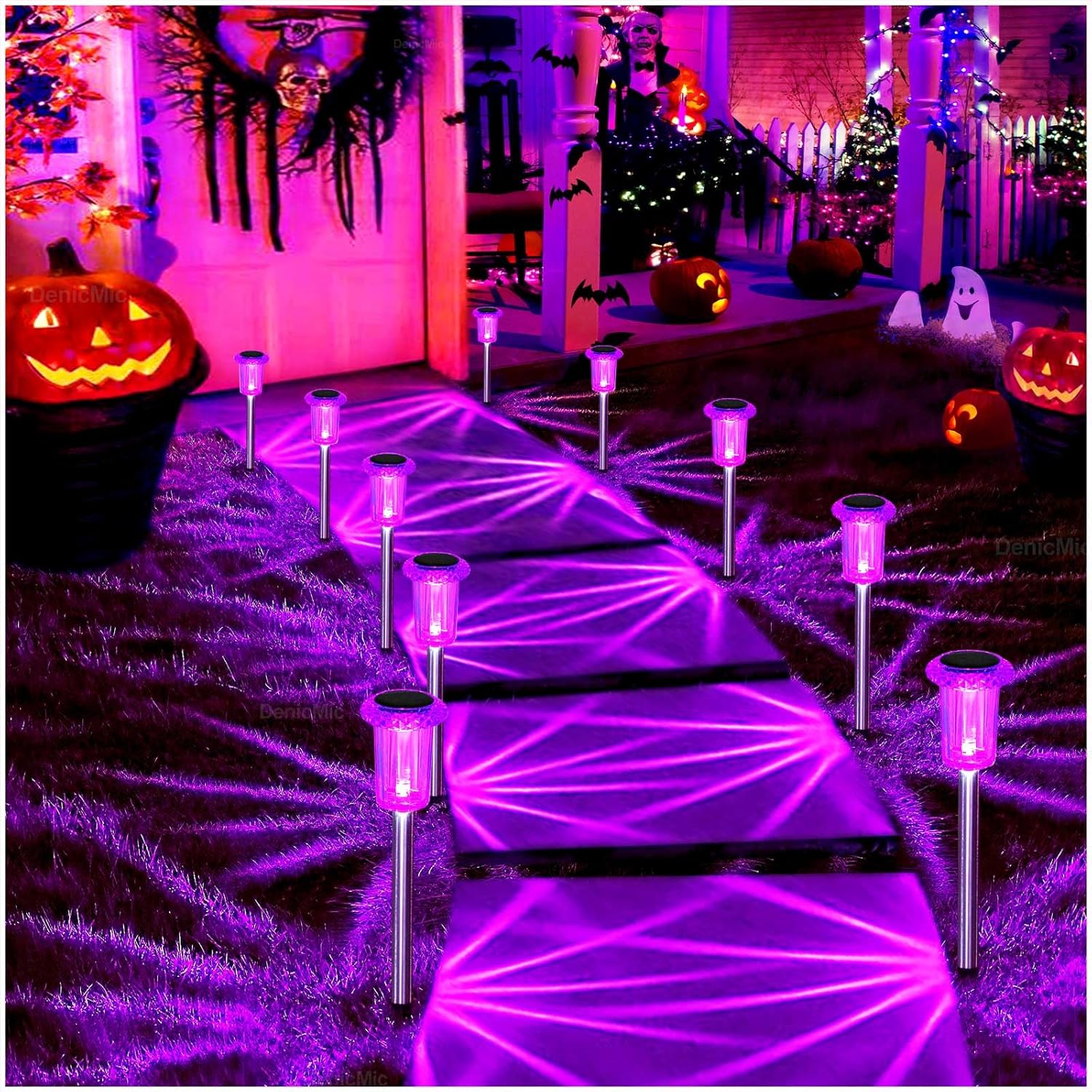 DenicMic Solar Lights Outdoor 10 Pack Solar Pathway Lights Outdoor Halloween Dec...
