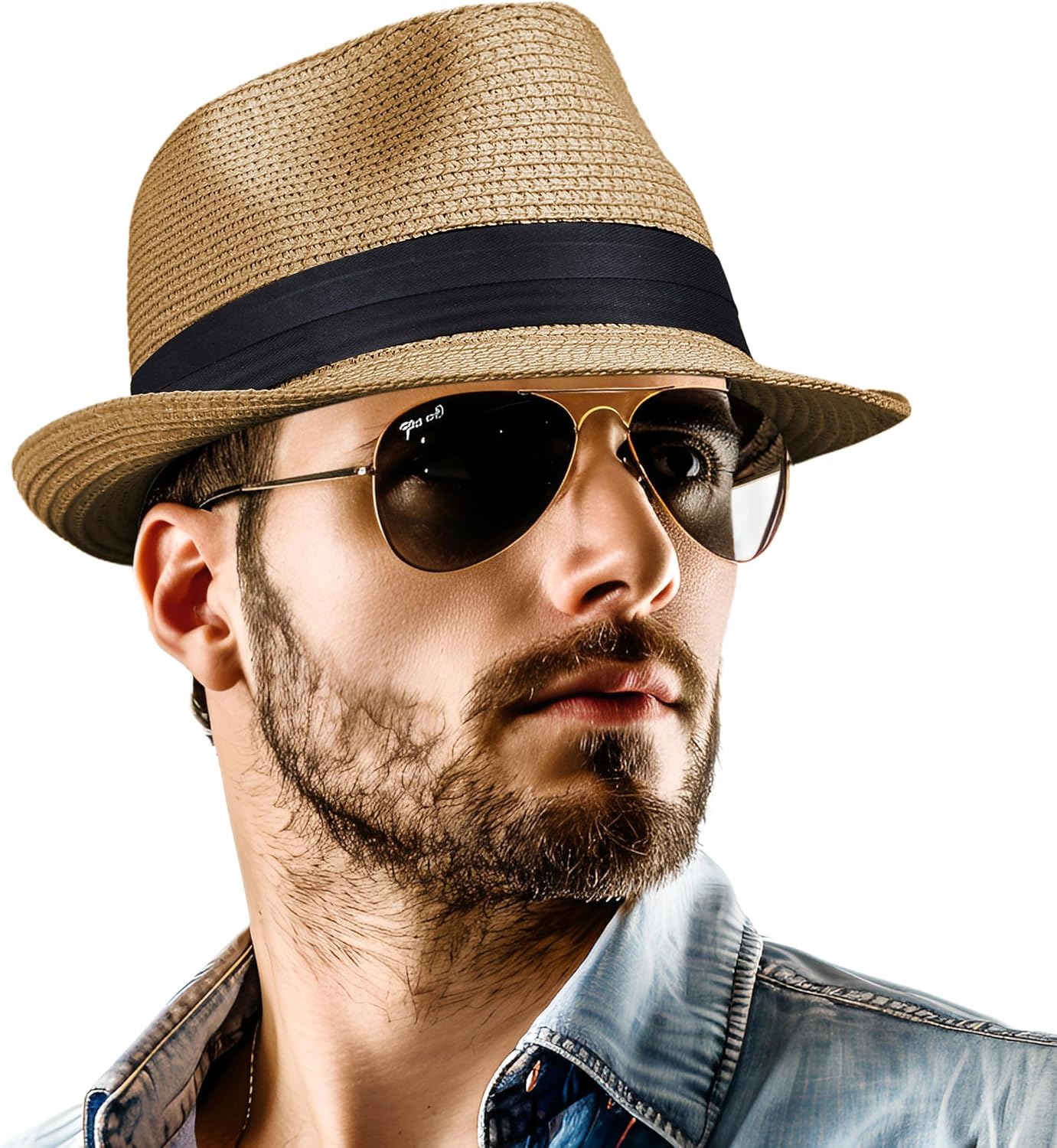 Straw Fedora Hat for Women Men Packable Short Brim Roll Up Trilby Hat Panama Sum...