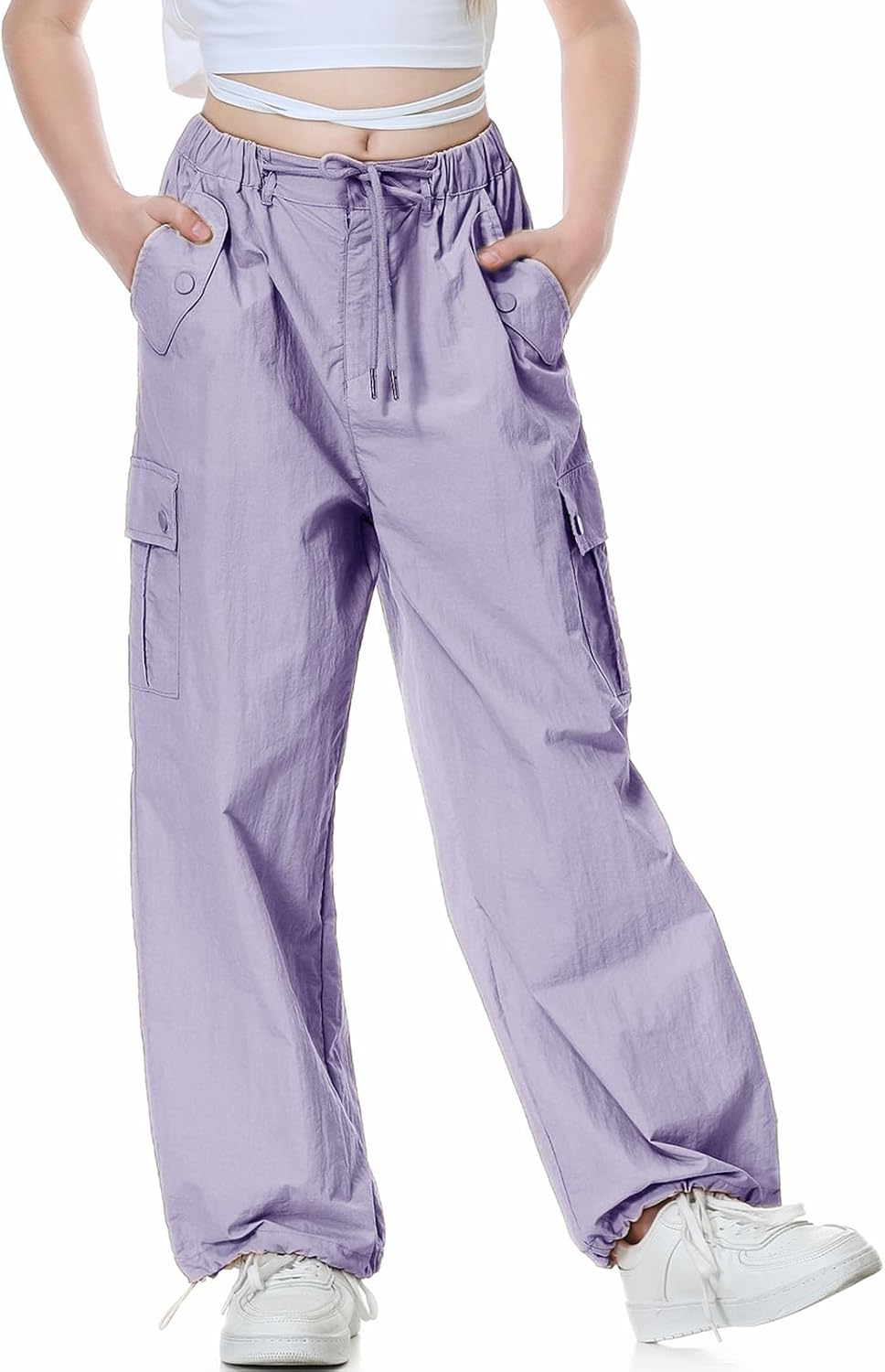 Rolanko Parachute Pants for Girls Y2K Cargo Trousers with Pockets Harajuku Jogge...