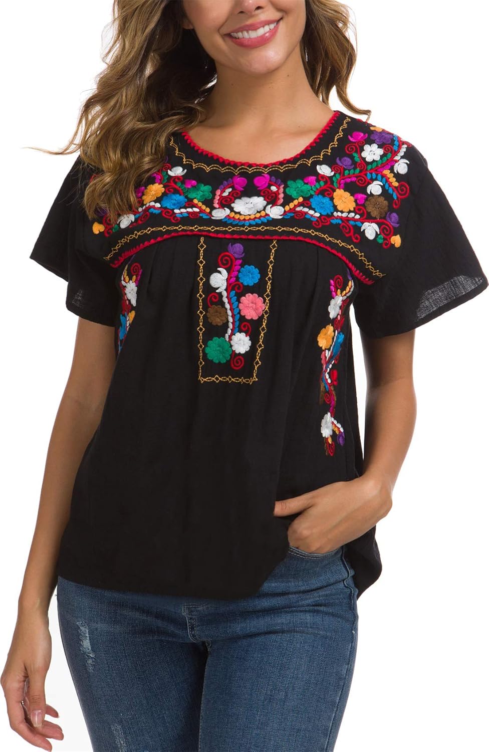 YZXDORWJ Women's Shirt, Special Embroidered Mexican Peasant Blouse, Innovative S...