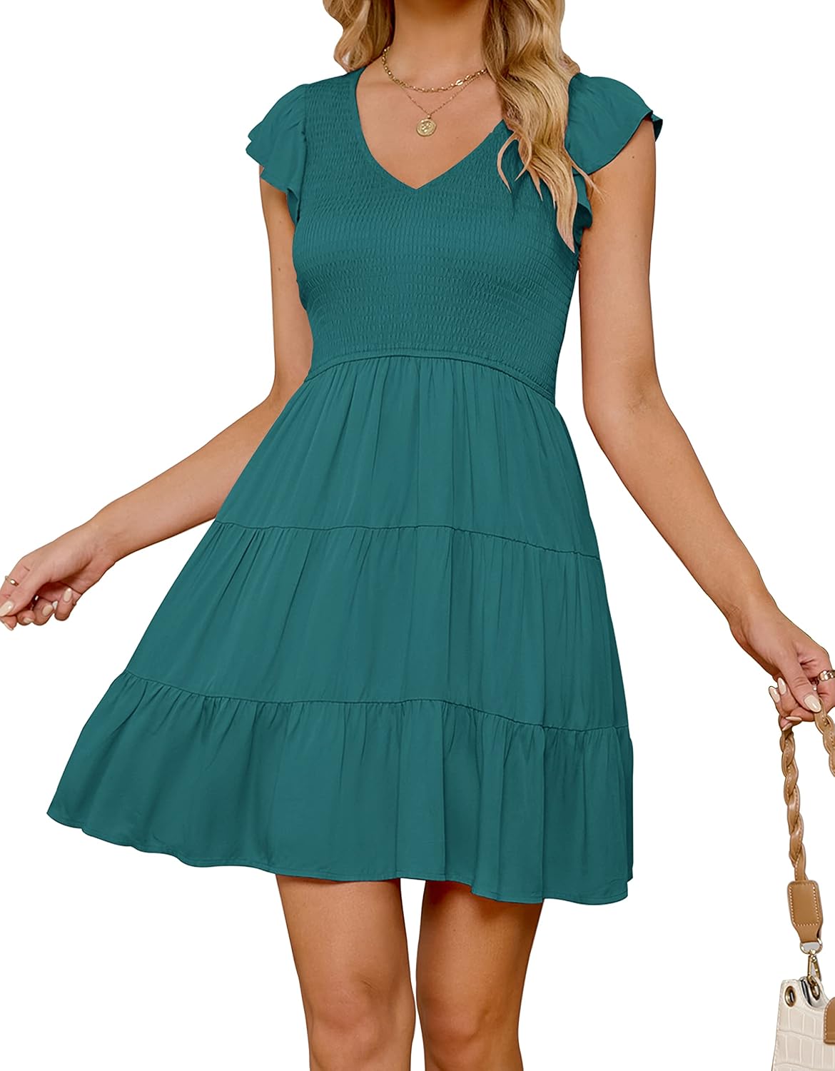 ZESICA Womens Dress, Special Summer Casual Wear, Innovative V Neck Flutter Sleev...
