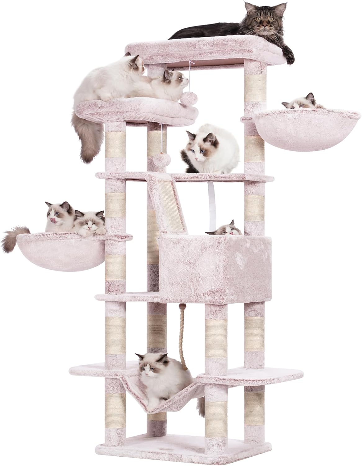 Heybly Cat Tree,68 inch Multi-Level Cat Tower for Indoor Cats,2 Widened Plush Pe...