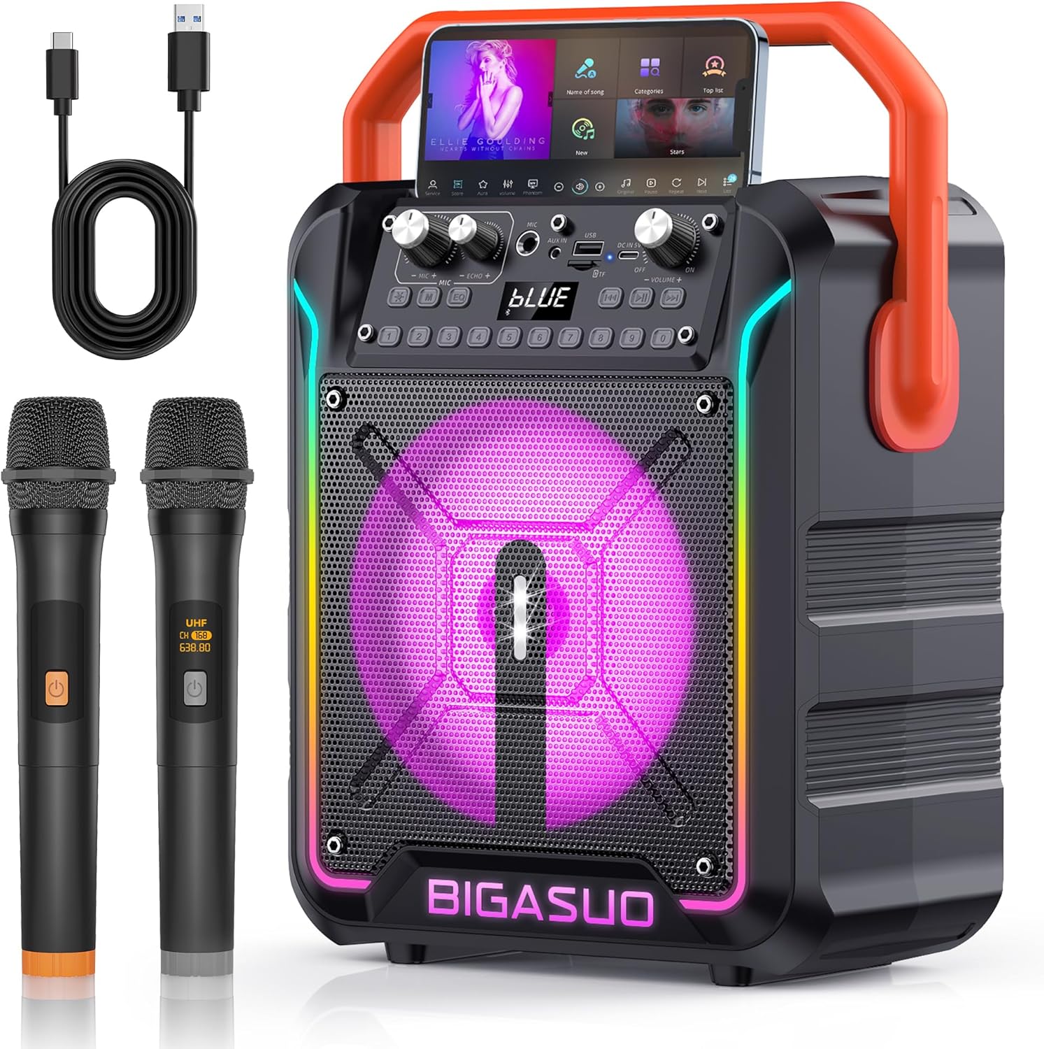 BIGASUO Karaoke Machine for Adults, Portable Bluetooth Karaoke Speaker with Two...