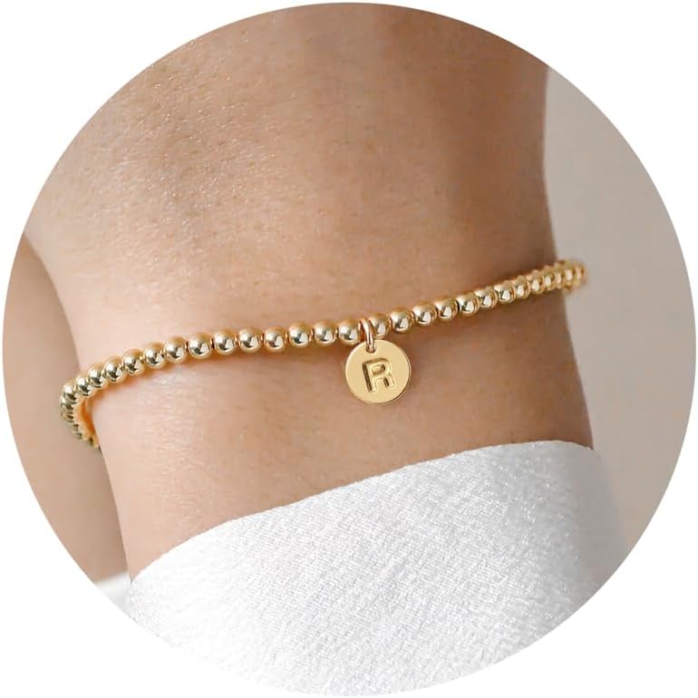 Turandoss Gold Initial Bracelet for Women - Dainty 14K Gold Plated Letter A-Z Ch...