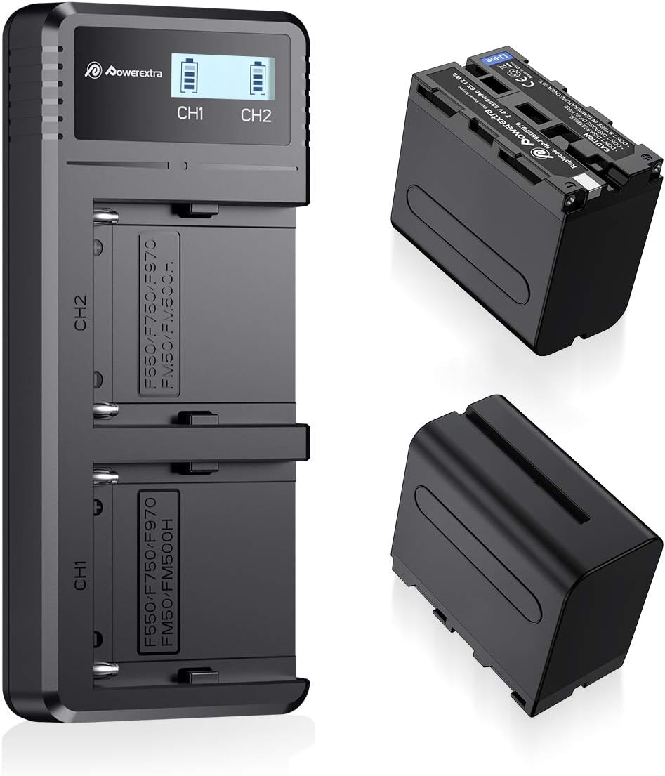 NP-F970,NP-F960,NP-F930,NP-F950,NP-F550,Powerextra 2 X 8800mAh Replacement Batte...