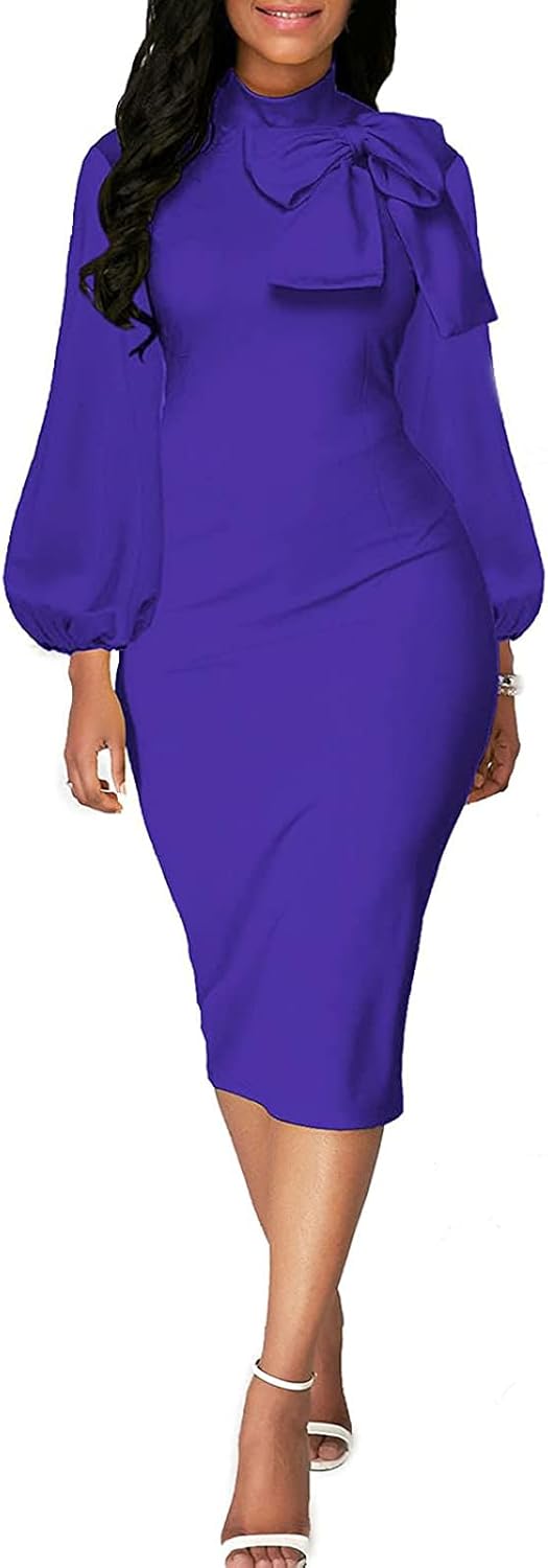BestGirl Women's Bishop Sleeve Bodycon Church Dresses Work Casual Floral Print P...