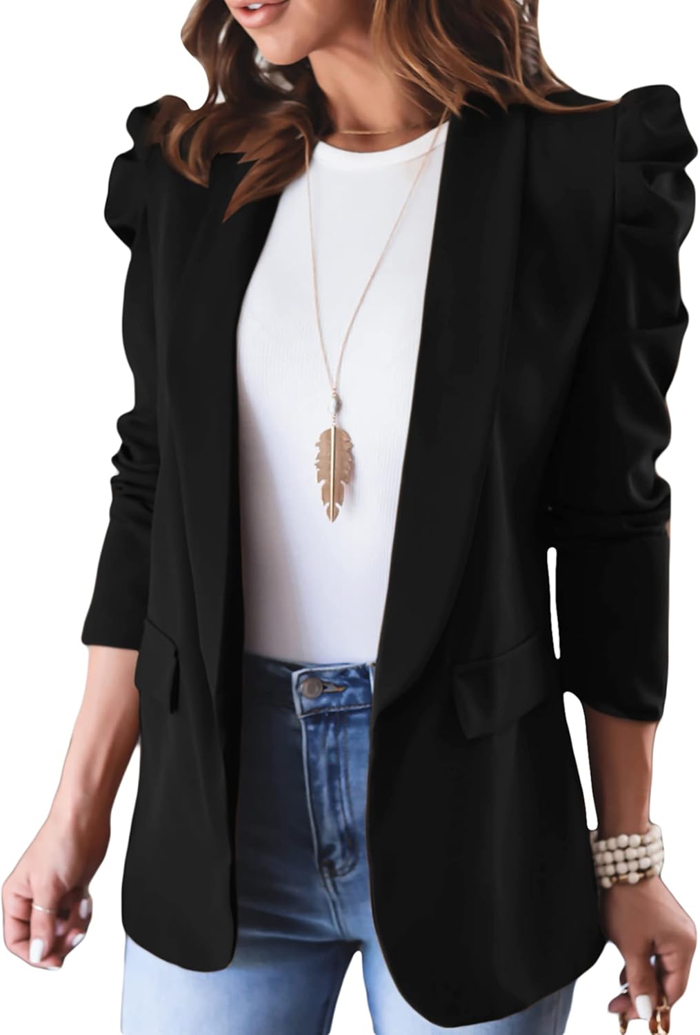 KIRUNDO Women's Blazers, Special Casual Blazers with Puff Sleeve, Innovative Ope...