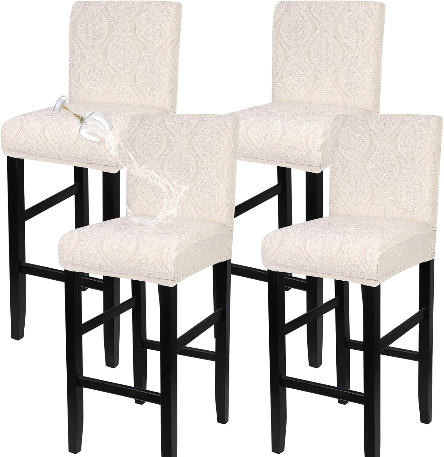 SearchI Water Repellent Bar Stool Covers Set of 4, Stretch Bar Stool Chair Cover...