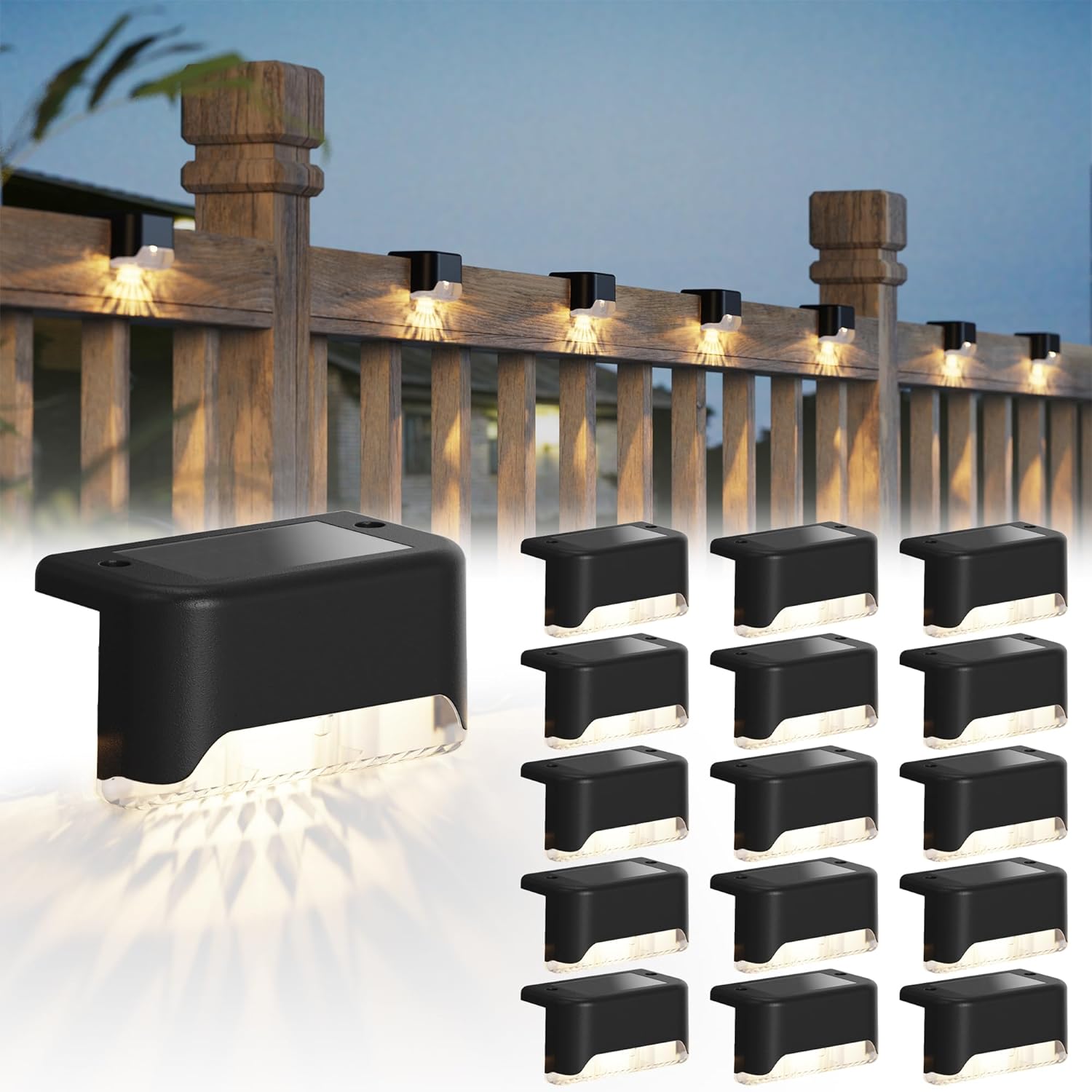JACKYLED Solar Deck Lights 16 Pack Solar Fence Light Solar Powered Outdoor Step...
