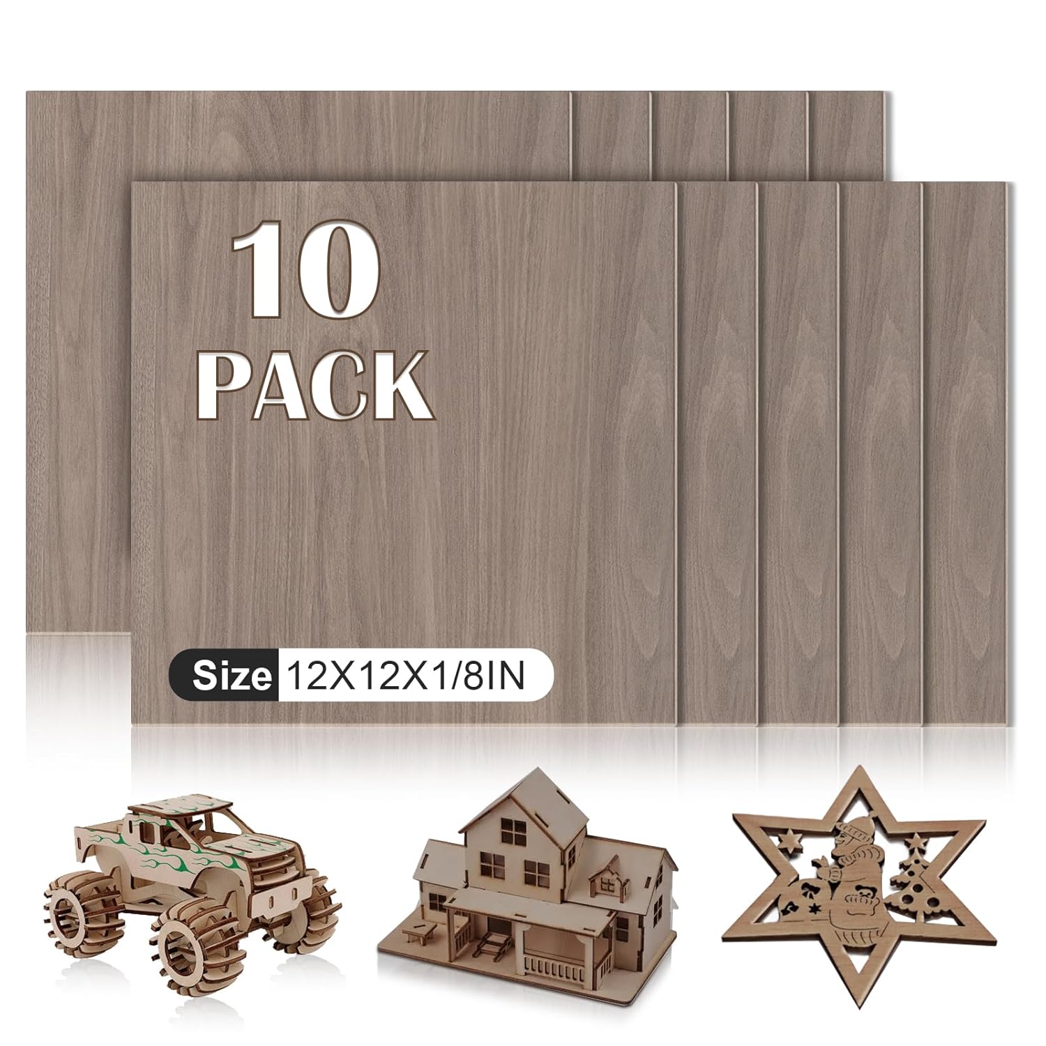 10 Pack Walnut Plywood Sheets 12x12x1/8 Inch,3mm Plywood for Laser Cutting&Engra...