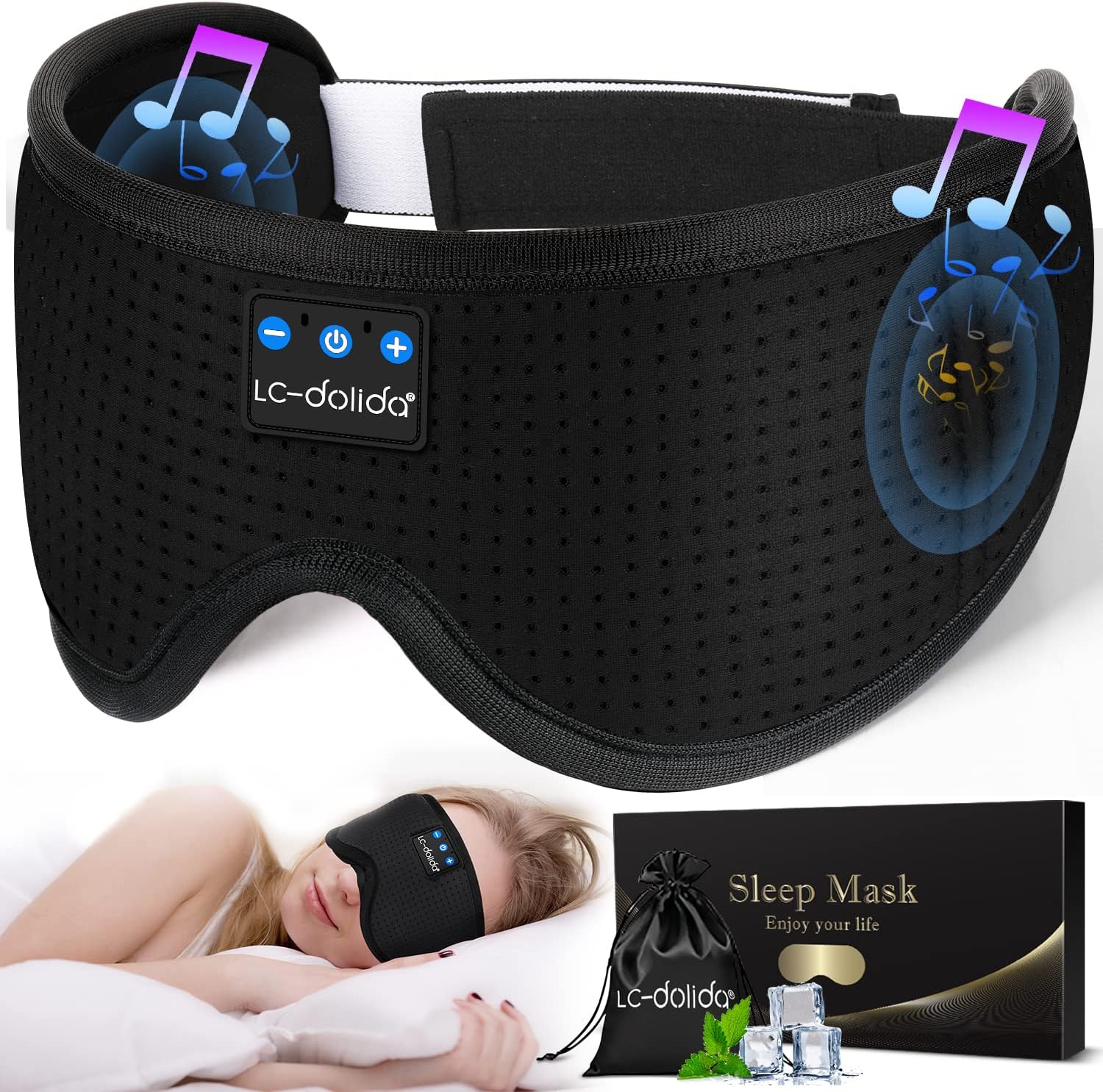 LC-dolida Sleep Headphones, Silk Sleep Mask Blueto...