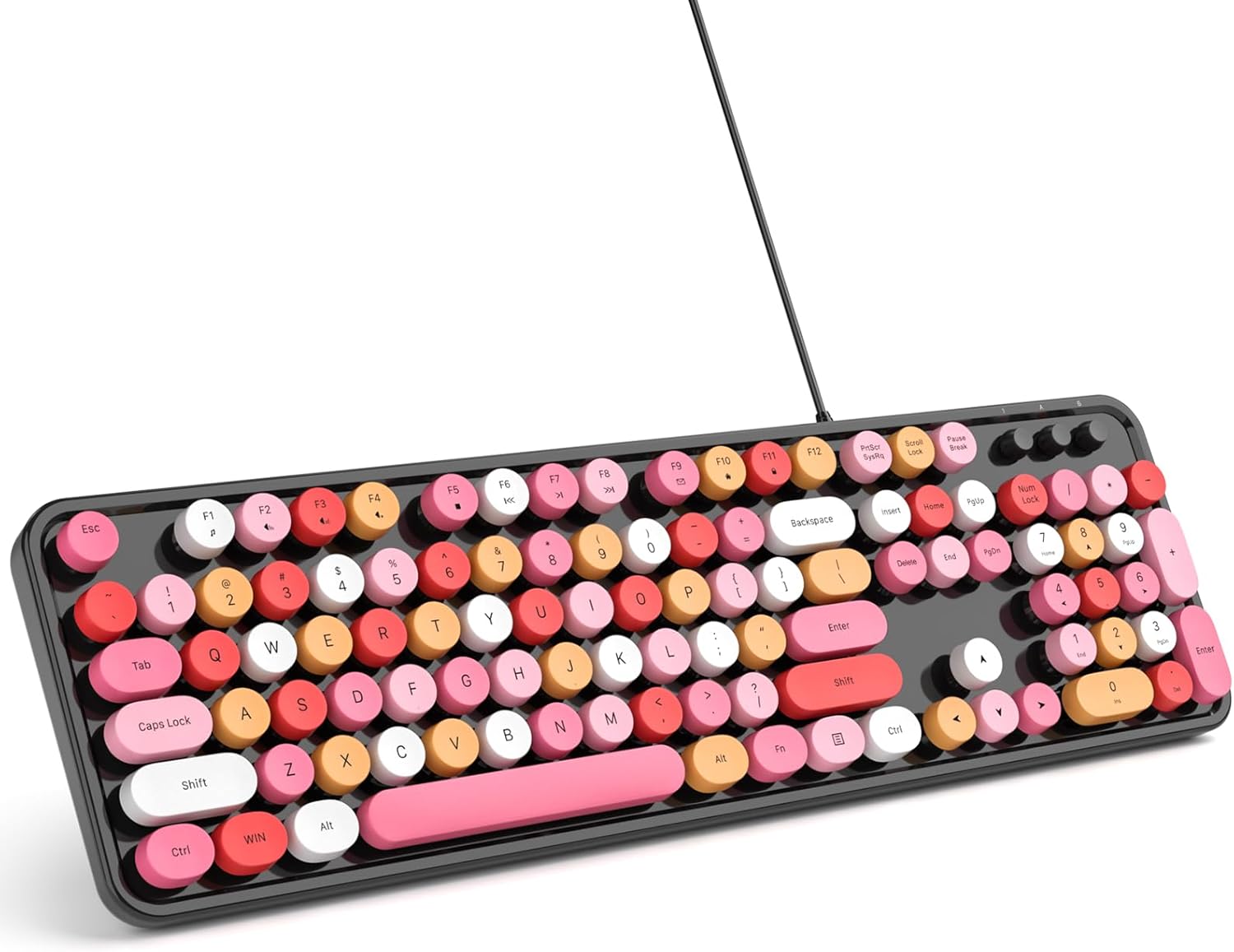 Computer Keyboard Wired, Plug and Play USB Retro Round Typewriter Keyboard, Full...