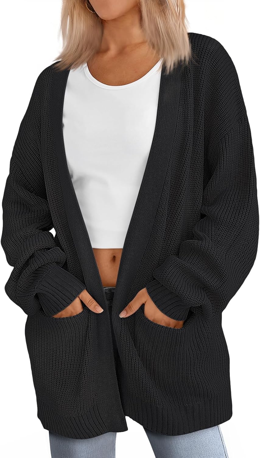 LILLUSORY Womens Oversized Cardigans, Special Soft Knit Cardigan Sweater with Po...